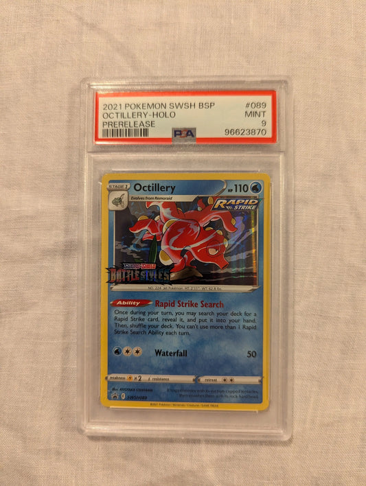 2021 Pokemon SWSH Octillery HOLO Prerelease #89 PSA 9 FRENLY BRICKS - Open 7 Days