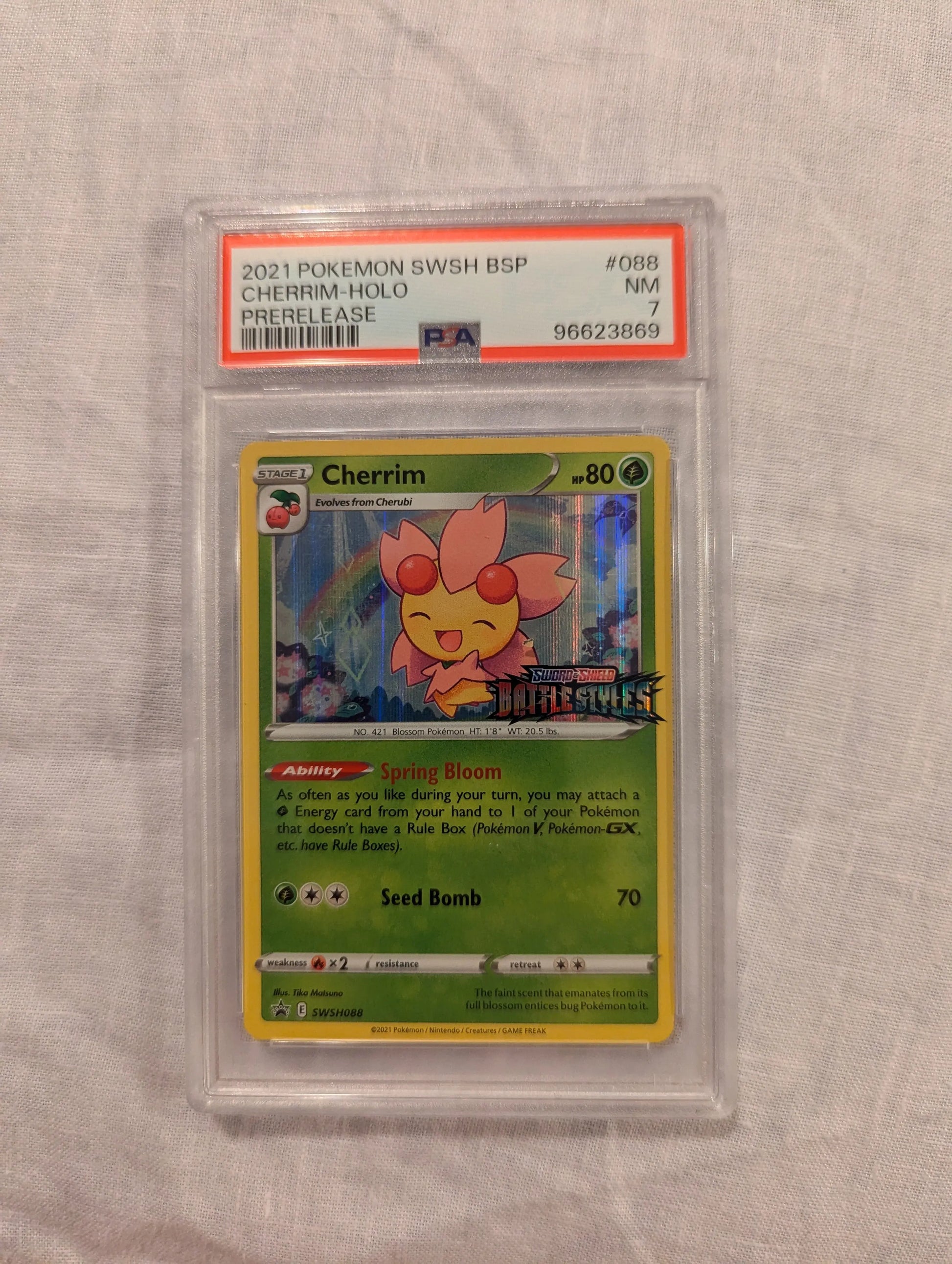 2021 Pokemon Cherrim HOLO Prerelease #88 PSA 7 FRENLY BRICKS - Open 7 Days