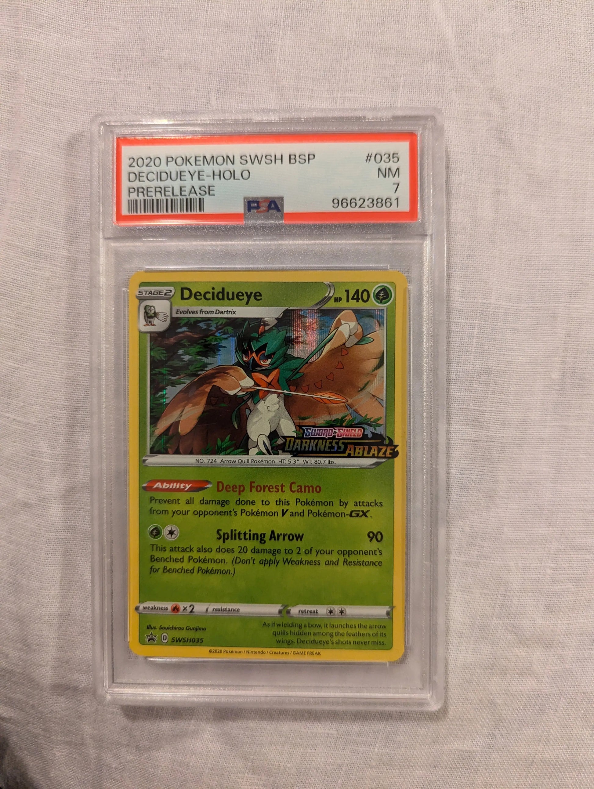 2020 Pokemon Decidueye HOLO Prerelease #35 PSA 7 FRENLY BRICKS - Open 7 Days