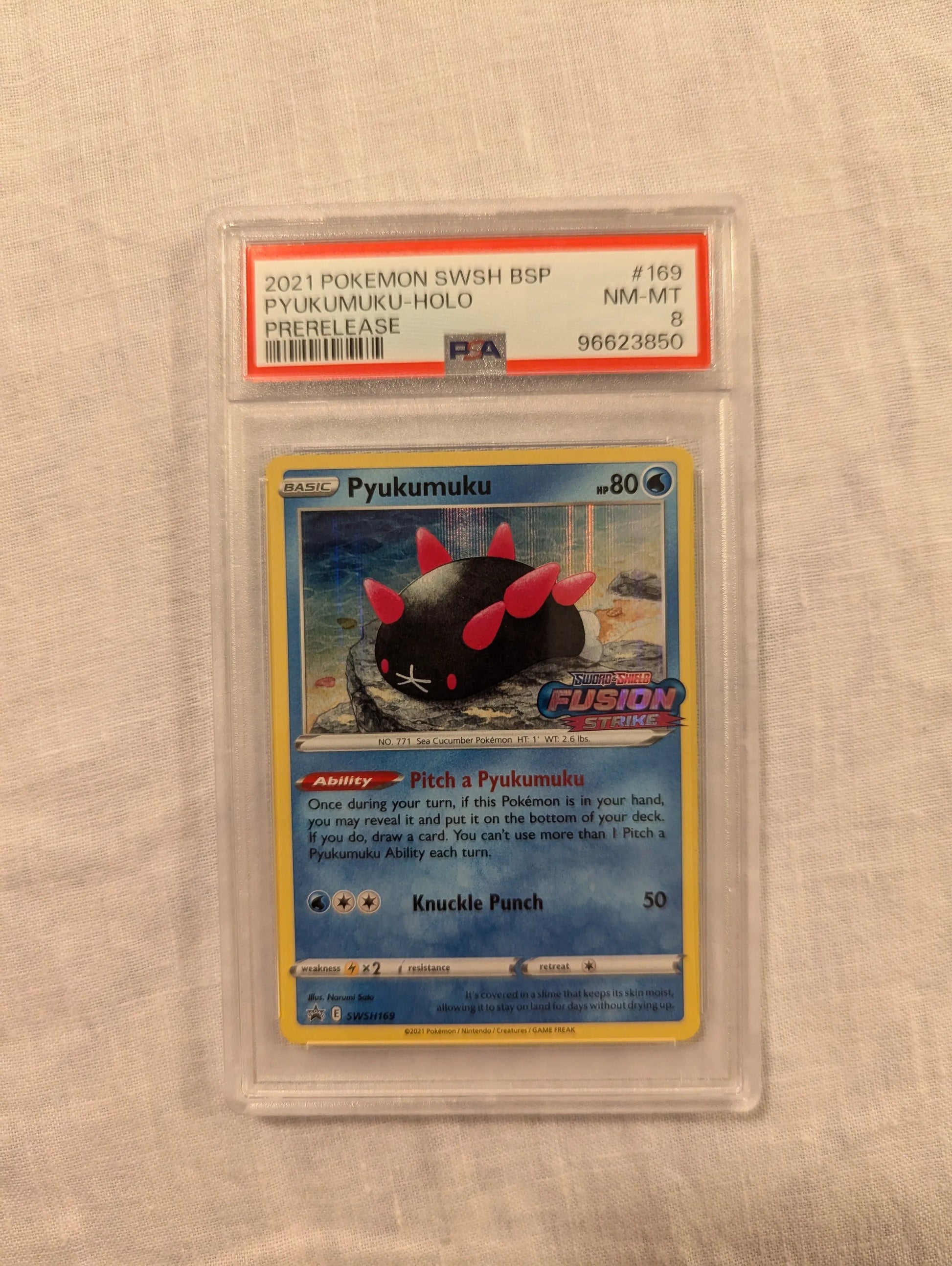 2021 Pokemon Pyukumuku HOLO Prerelease #169 PSA 8 FRENLY BRICKS - Open 7 Days