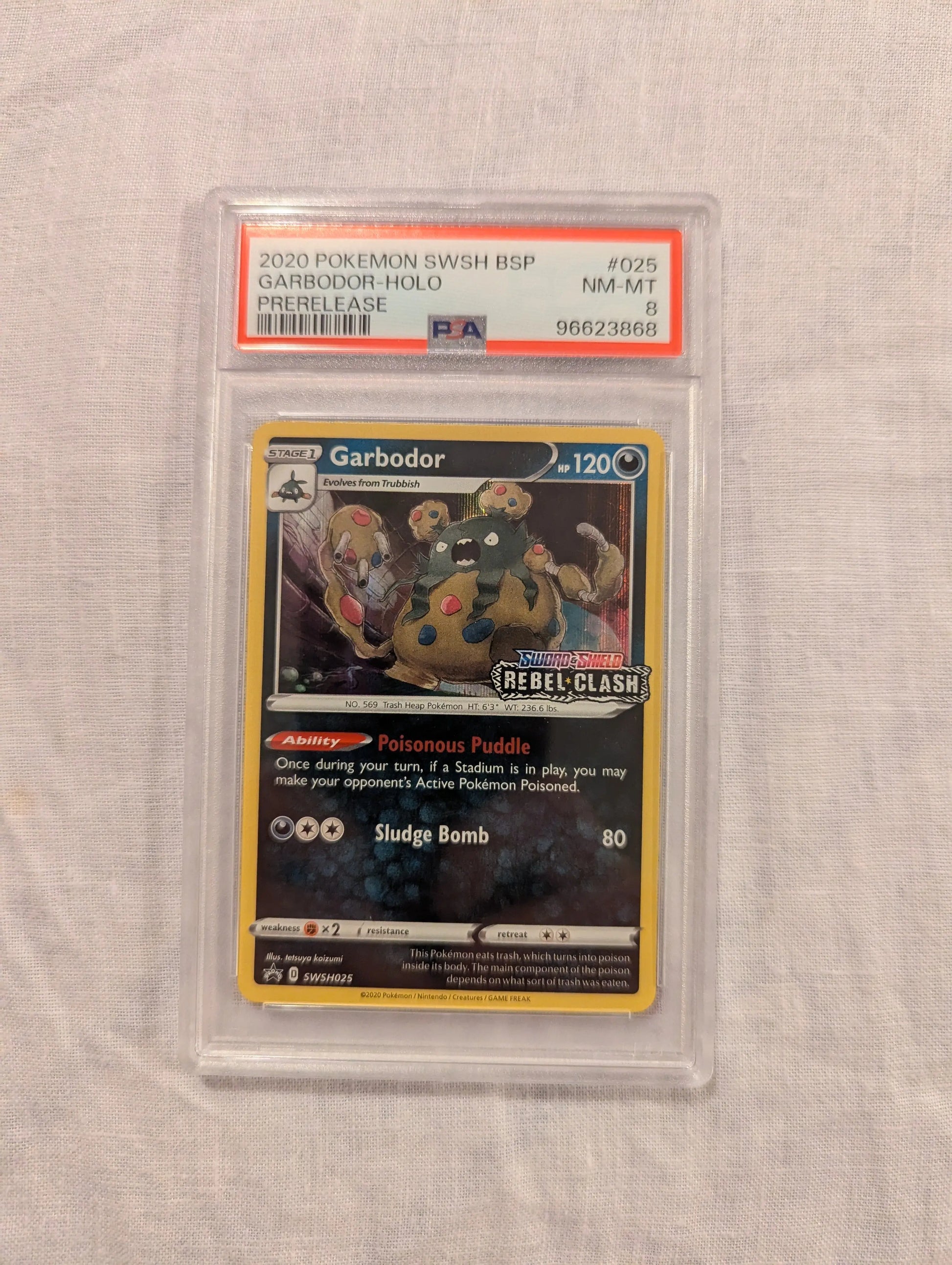 2020 Pokemon Garbador HOLO #25 Prerelease PSA 8 FRENLY BRICKS - Open 7 Days