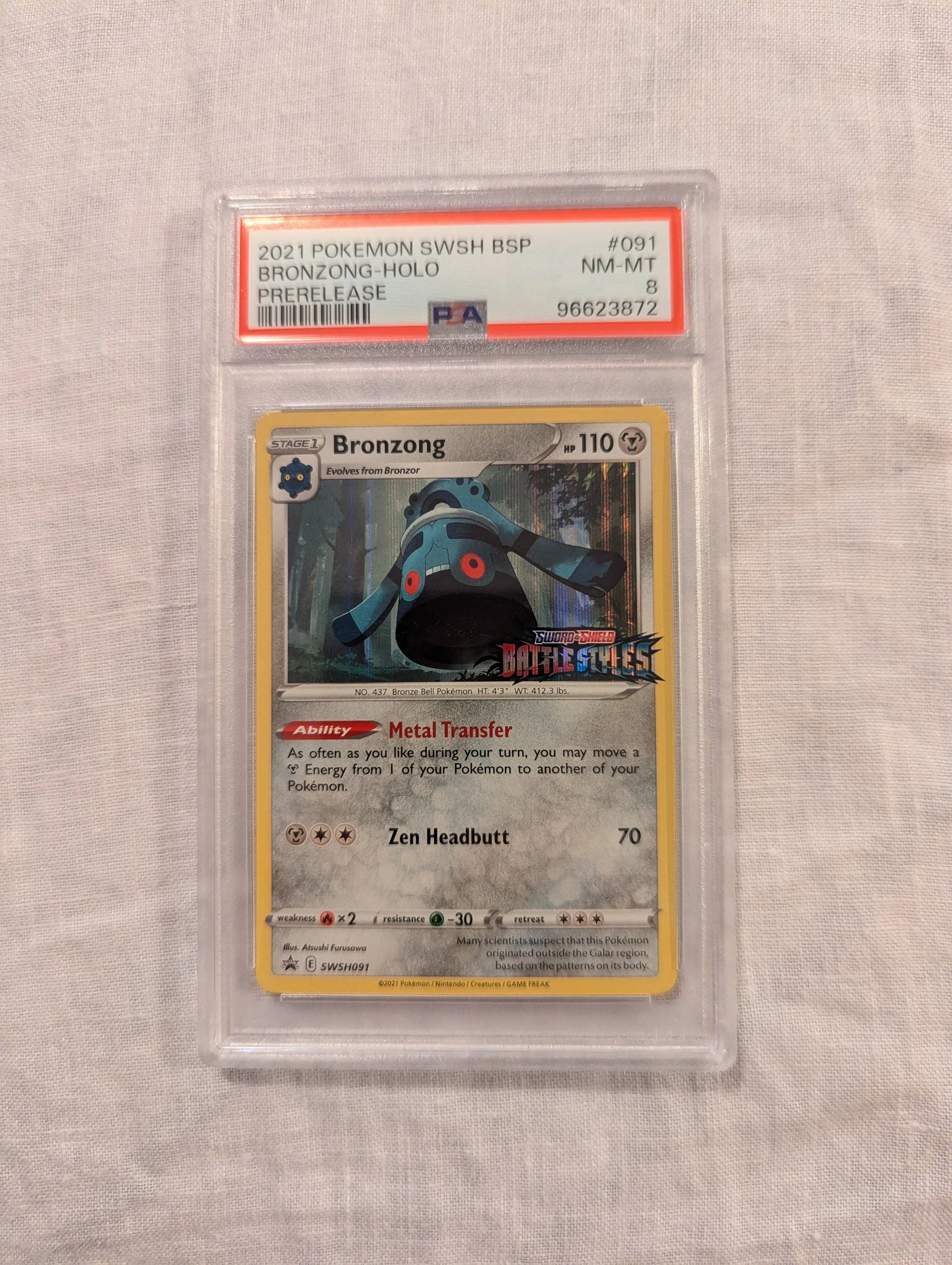 2021 Pokemon BRONZONG HOLO Prerelease #91 PSA 8 FRENLY BRICKS - Open 7 Days