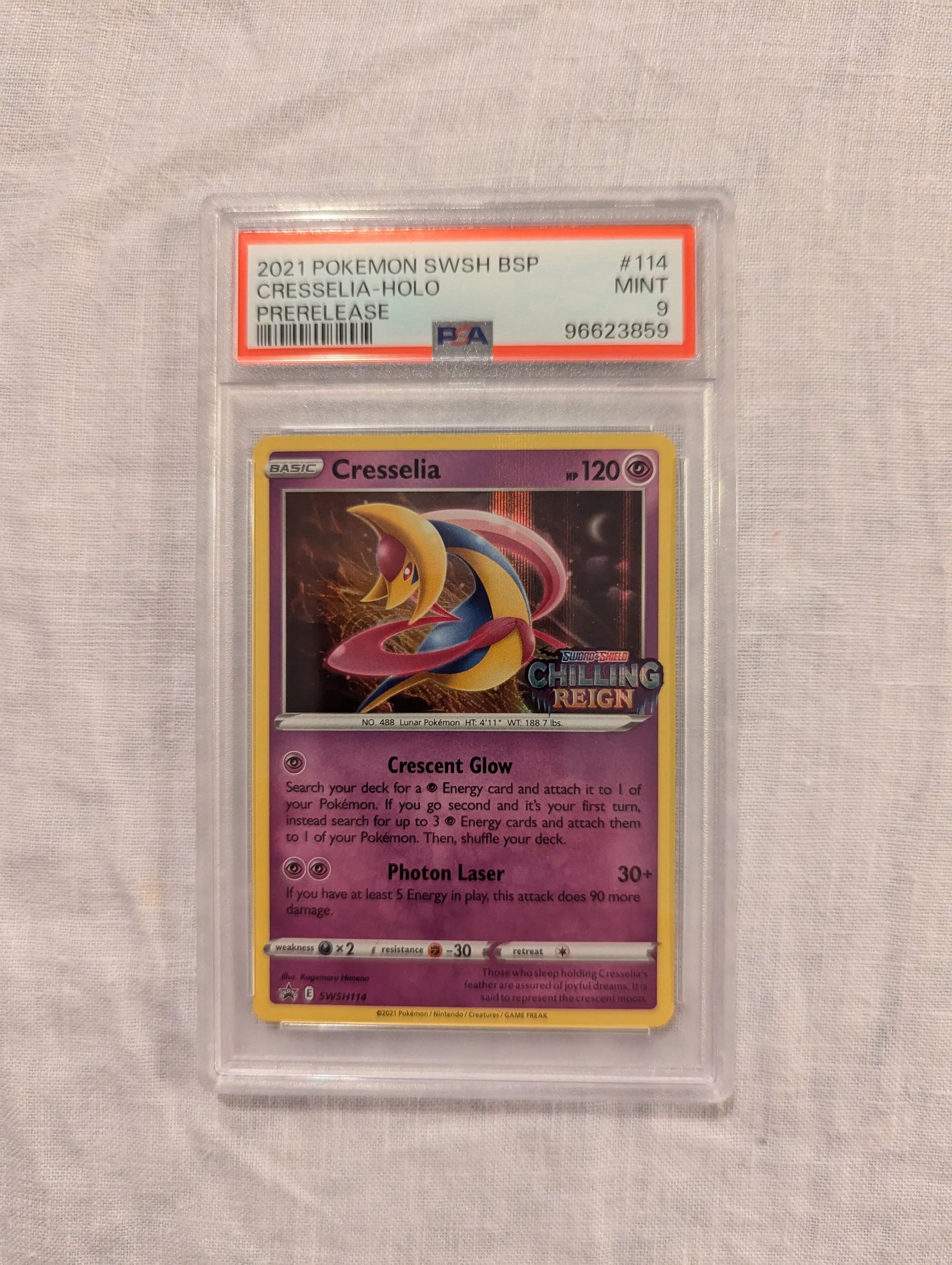 2021 Pokemon Cresselia HOLO Prerelease #114 PSA 9 FRENLY BRICKS - Open 7 Days