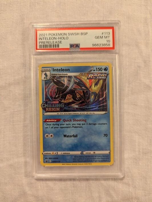 2021 Pokemon #113 Inteleon HOLO Prerelease PSA 10 FRENLY BRICKS - Open 7 Days