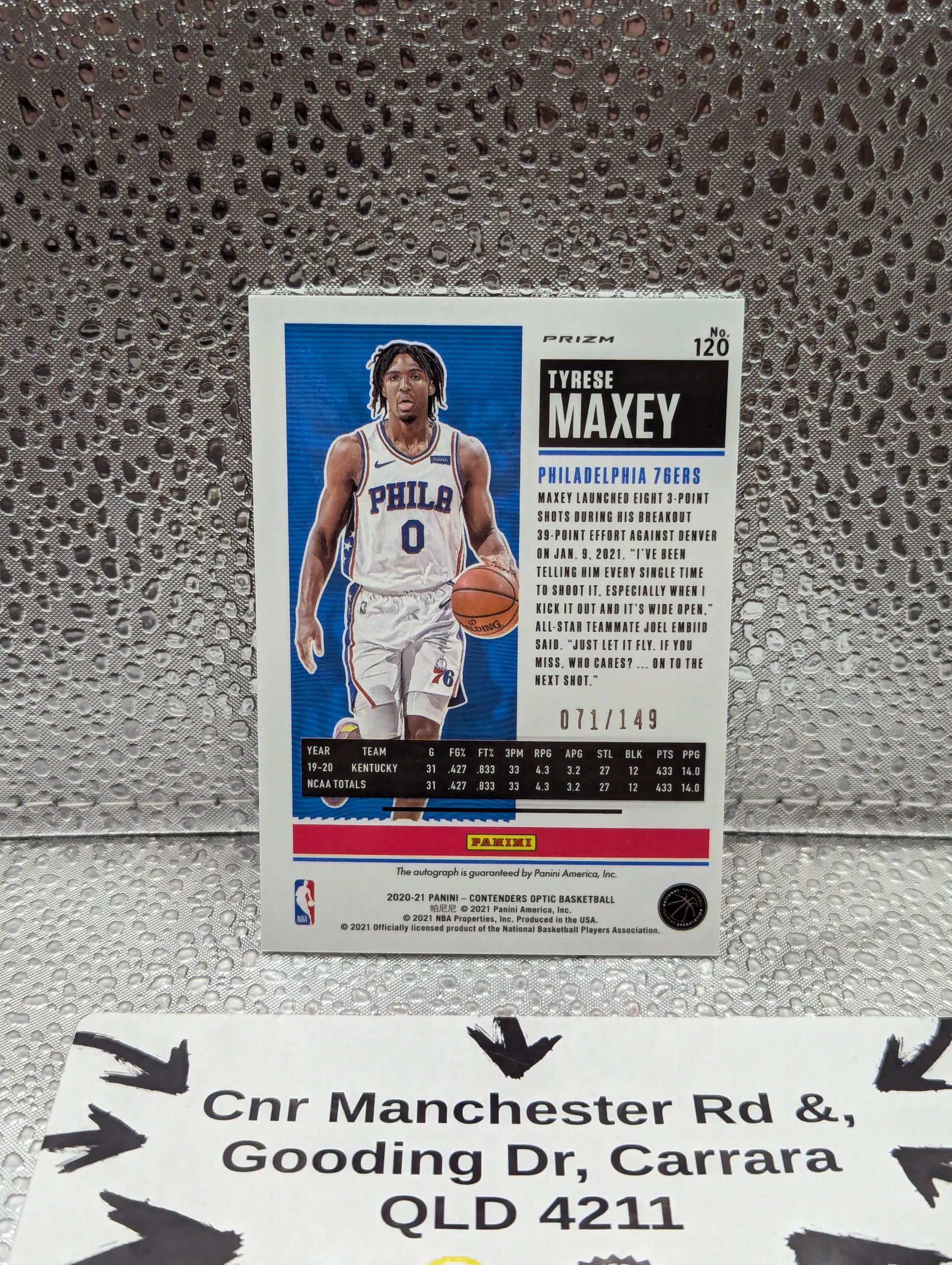 2020-21 Panini Optic Contenders TYRESE MAXEY /149 Auto Signed on card FRENLY BRICKS - Open 7 Days