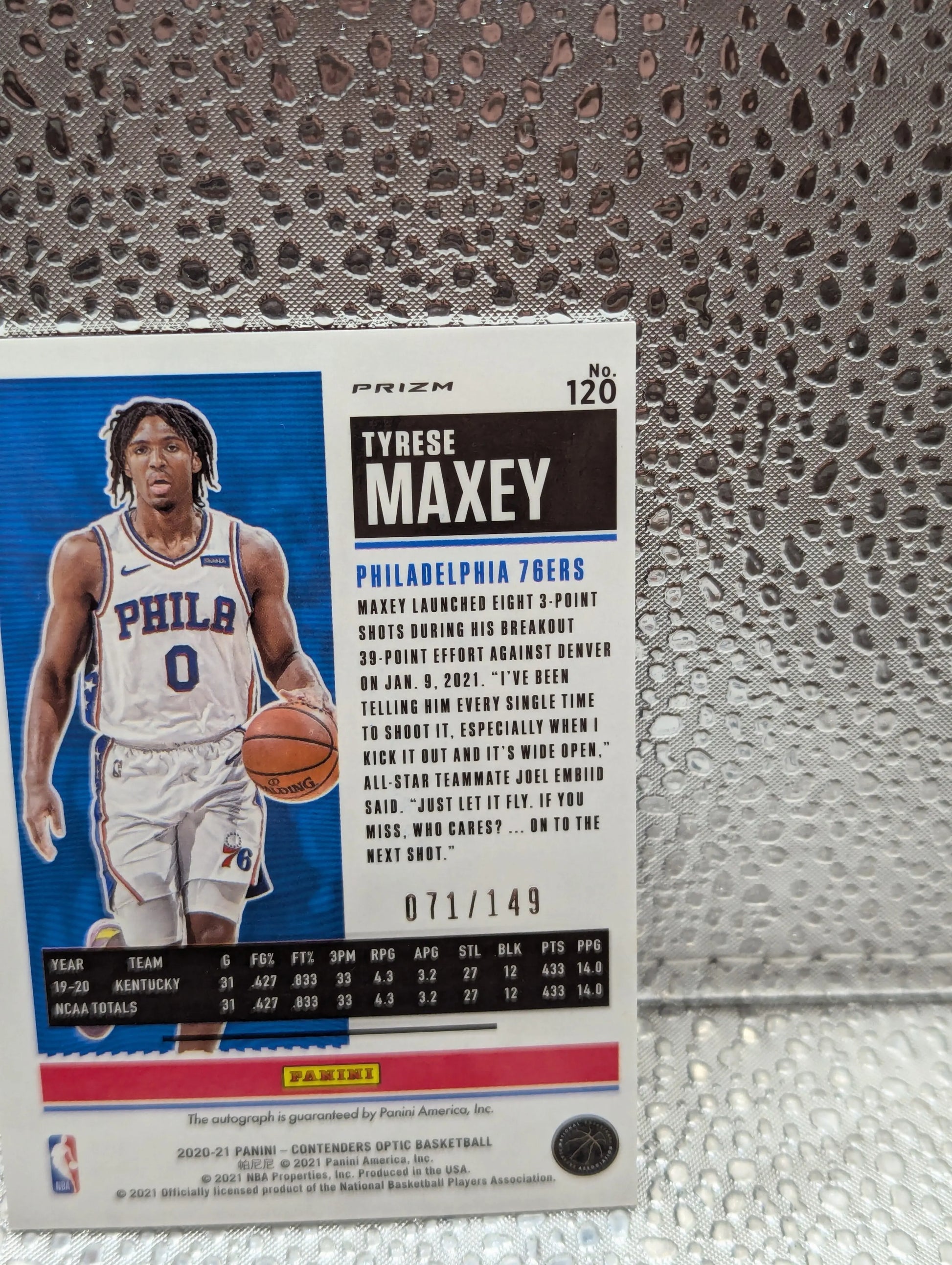 2020-21 Panini Optic Contenders TYRESE MAXEY /149 Auto Signed on card FRENLY BRICKS - Open 7 Days