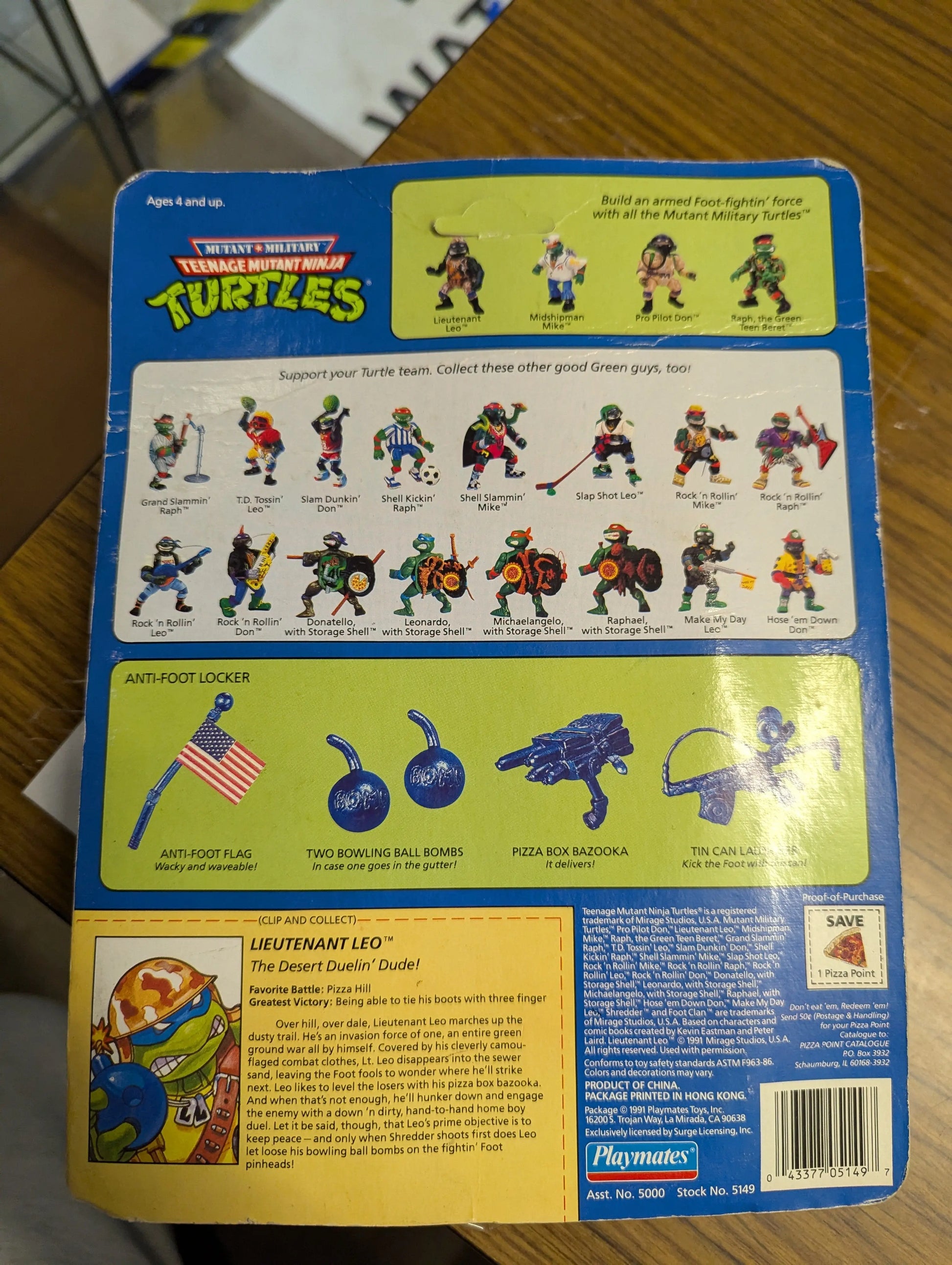 1991 Playmates Toys LIEUTENANT LEO TMNT Action Figure in Pack UNPUNCHED *box damage* FRENLY BRICKS - Open 7 Days