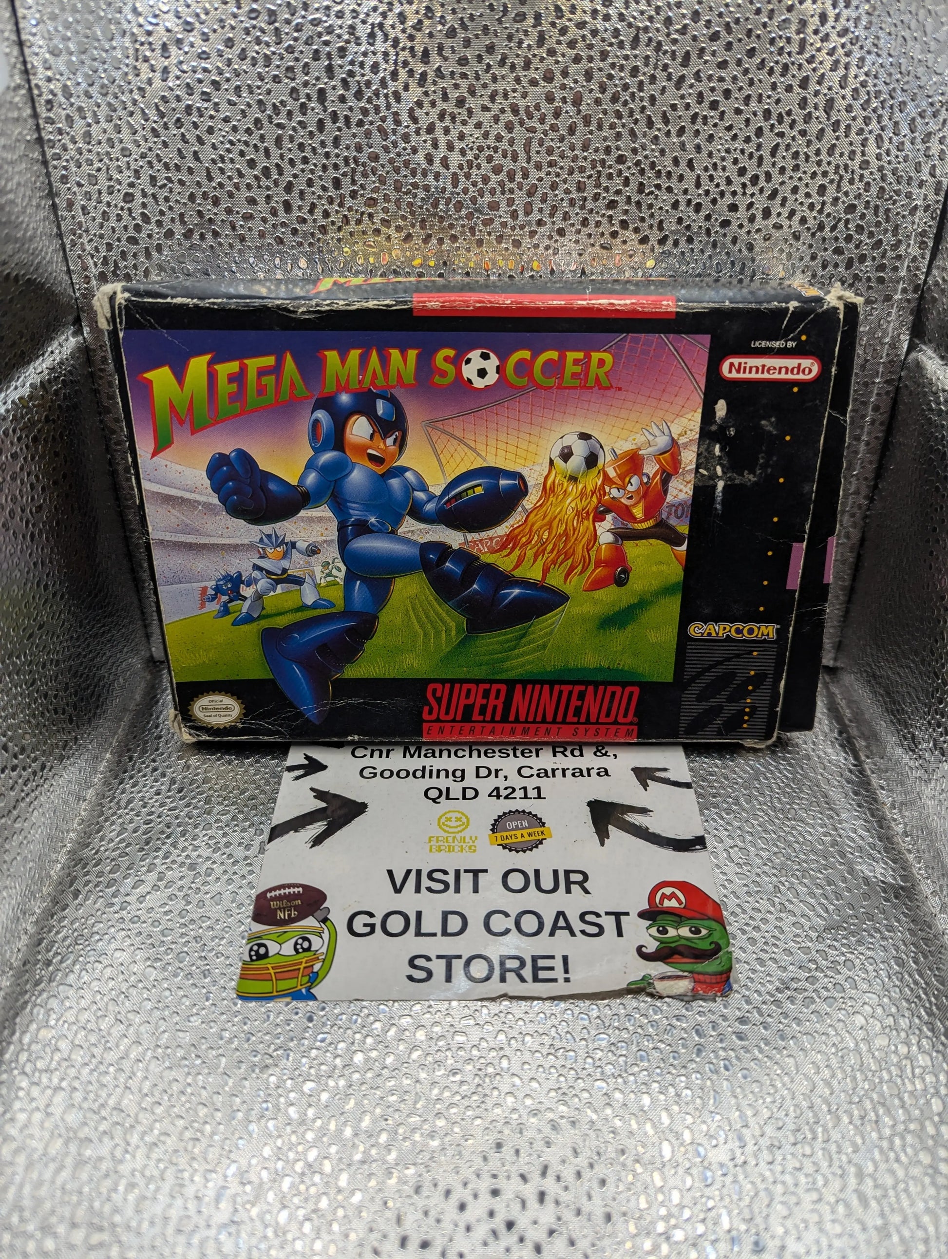 Mega Man Soccer, (SNES) Box and Paper Sheet FRENLY BRICKS - Open 7 Days