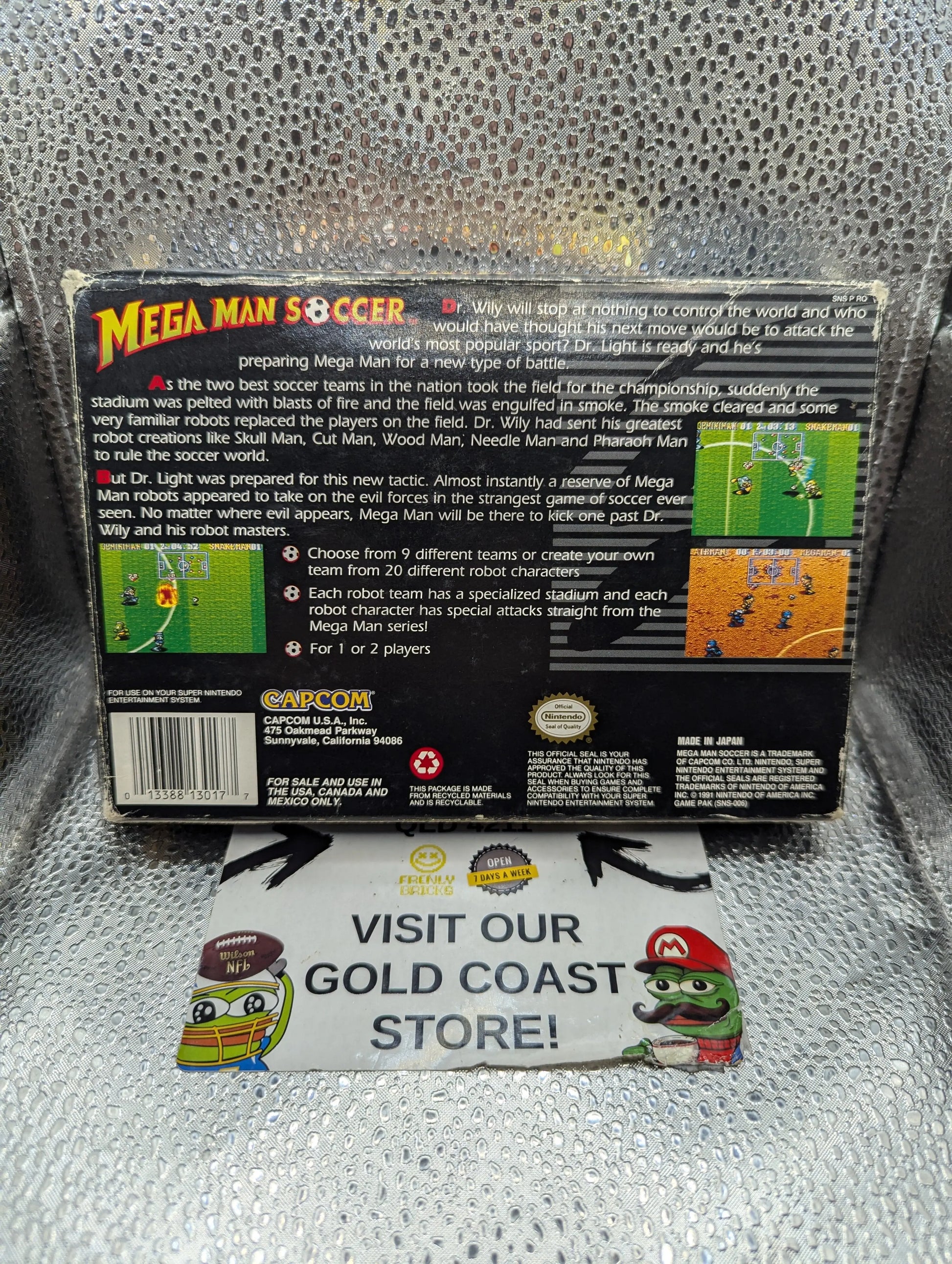 Mega Man Soccer, (SNES) Box and Paper Sheet FRENLY BRICKS - Open 7 Days