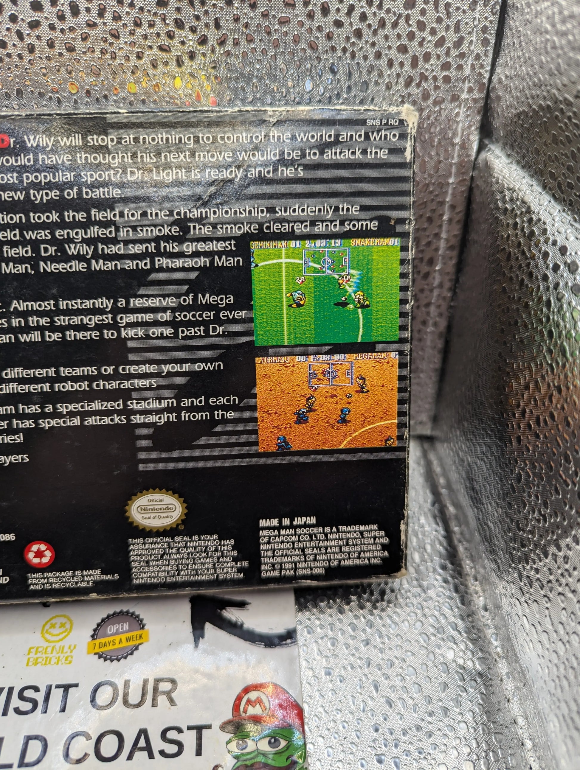 Mega Man Soccer, (SNES) Box and Paper Sheet FRENLY BRICKS - Open 7 Days