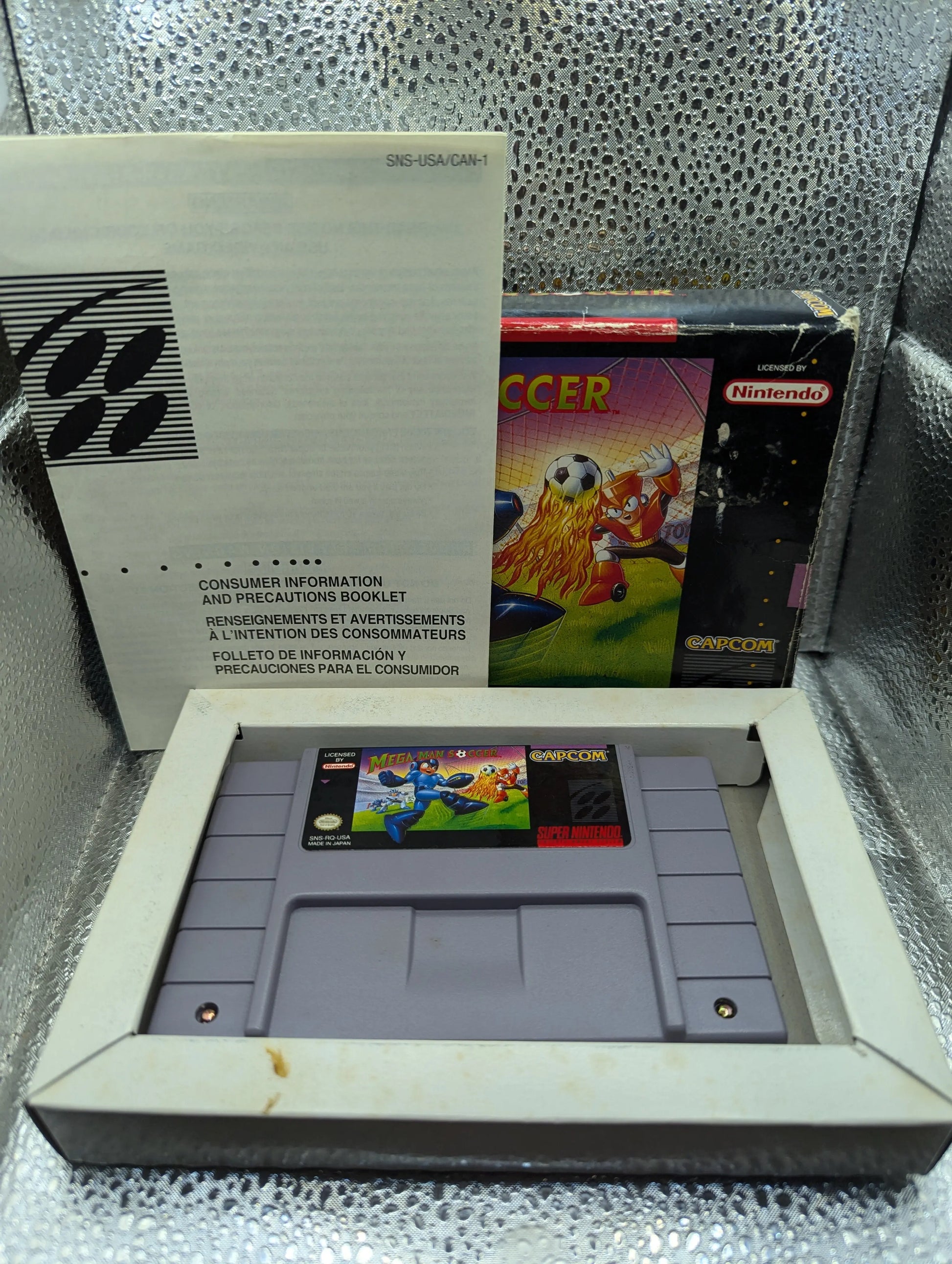 Mega Man Soccer, (SNES) Box and Paper Sheet FRENLY BRICKS - Open 7 Days