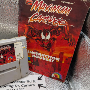 Spider-man & Venom - Maximum Carnage - SNES Super Nintendo - EURO FRENCH - Cart and Instruction FRENLY BRICKS - Open 7 Days