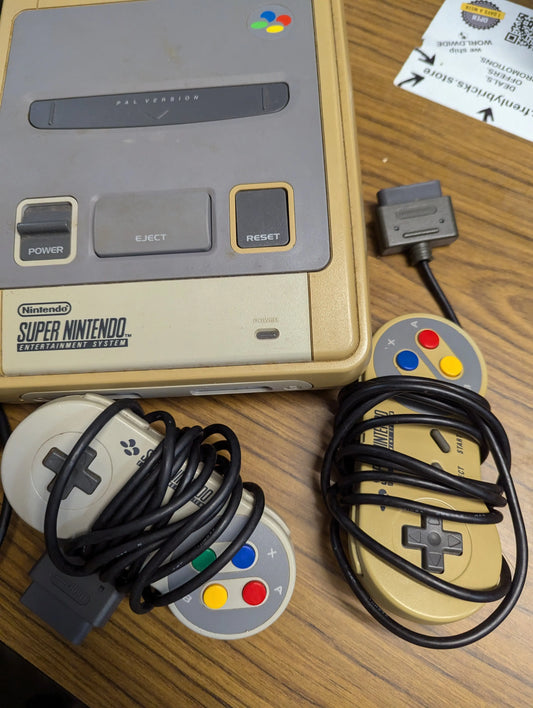 Nintendo SNES Console -PAL with Cords -  Super Mario All Stars Super Mario World + controller x2 FRENLY BRICKS - Open 7 Days