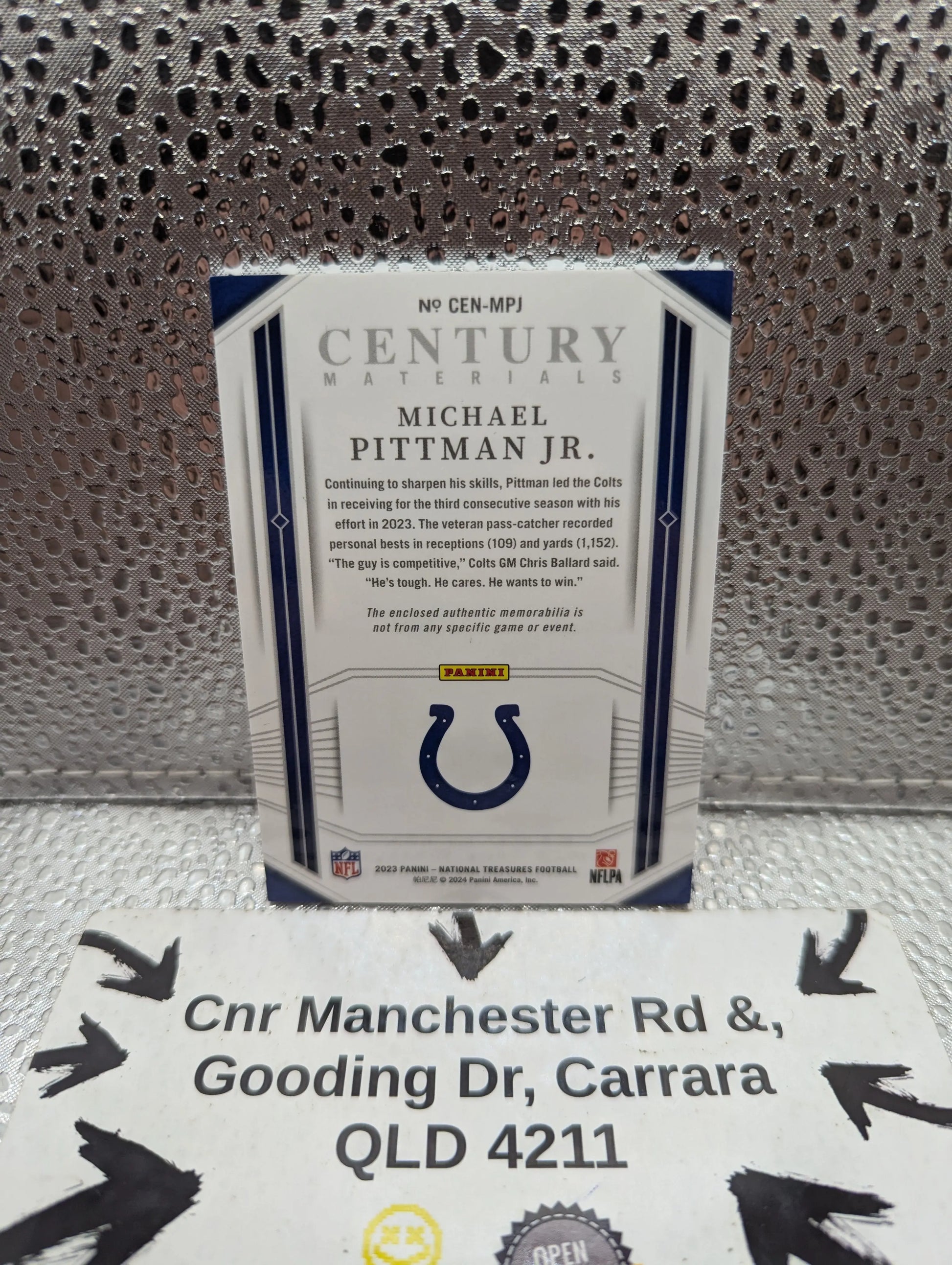 2023 Panini National Treasures MICHAEL PITTMAN JR. Century Material /49 Patch FRENLY BRICKS - Open 7 Days