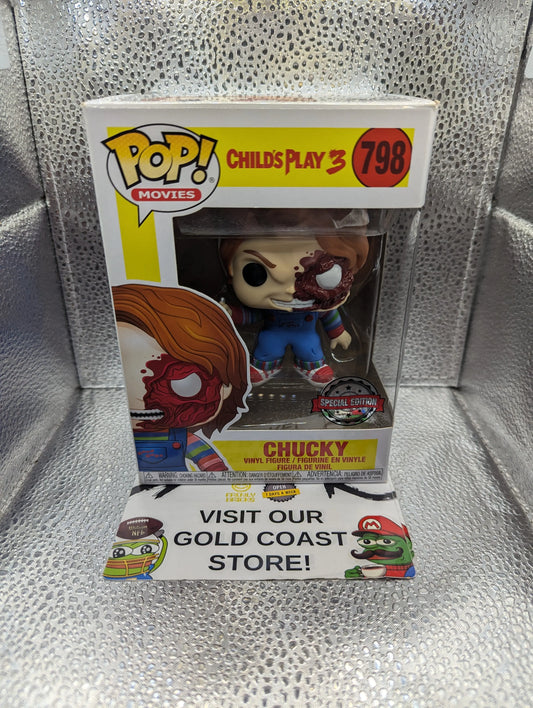 FUNKO POP MOVIES CHILD'S PLAY 3 #798 CHUCKY (BATTLE DAMAGED) VAULTED VINYL FRENLY BRICKS - Open 7 Days