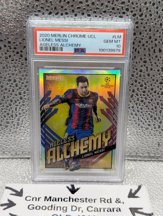 2020 Topps Merlin Chrome UCL #AA-LM Lionel Messi Ageless Alchemy PSA 10 Gem Mint FRENLY BRICKS - Open 7 Days