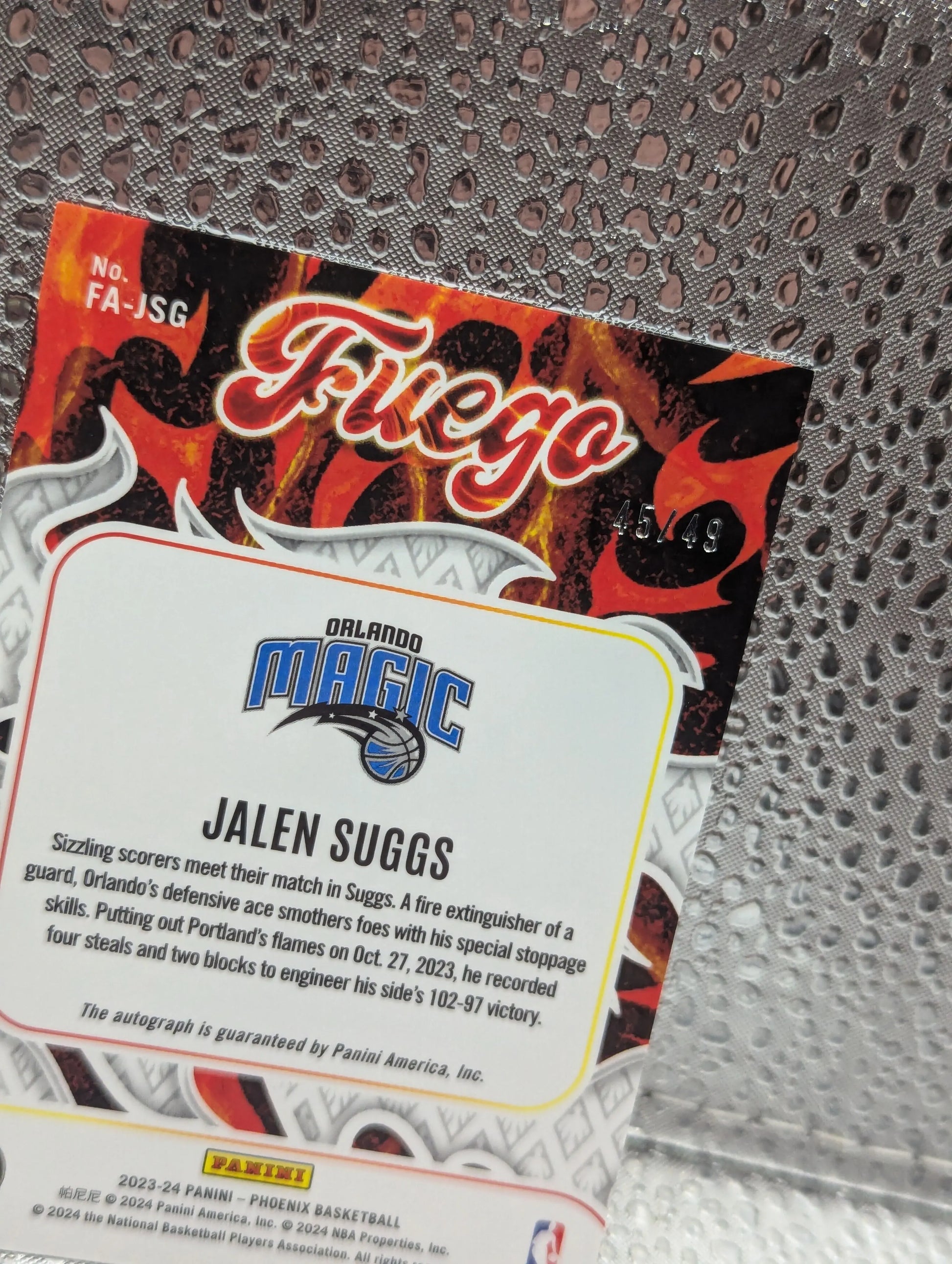 2023-24 Panini Phoenix Jalen Suggs Fuego Autographs Orange Auto /49 Magic FRENLY BRICKS - Open 7 Days