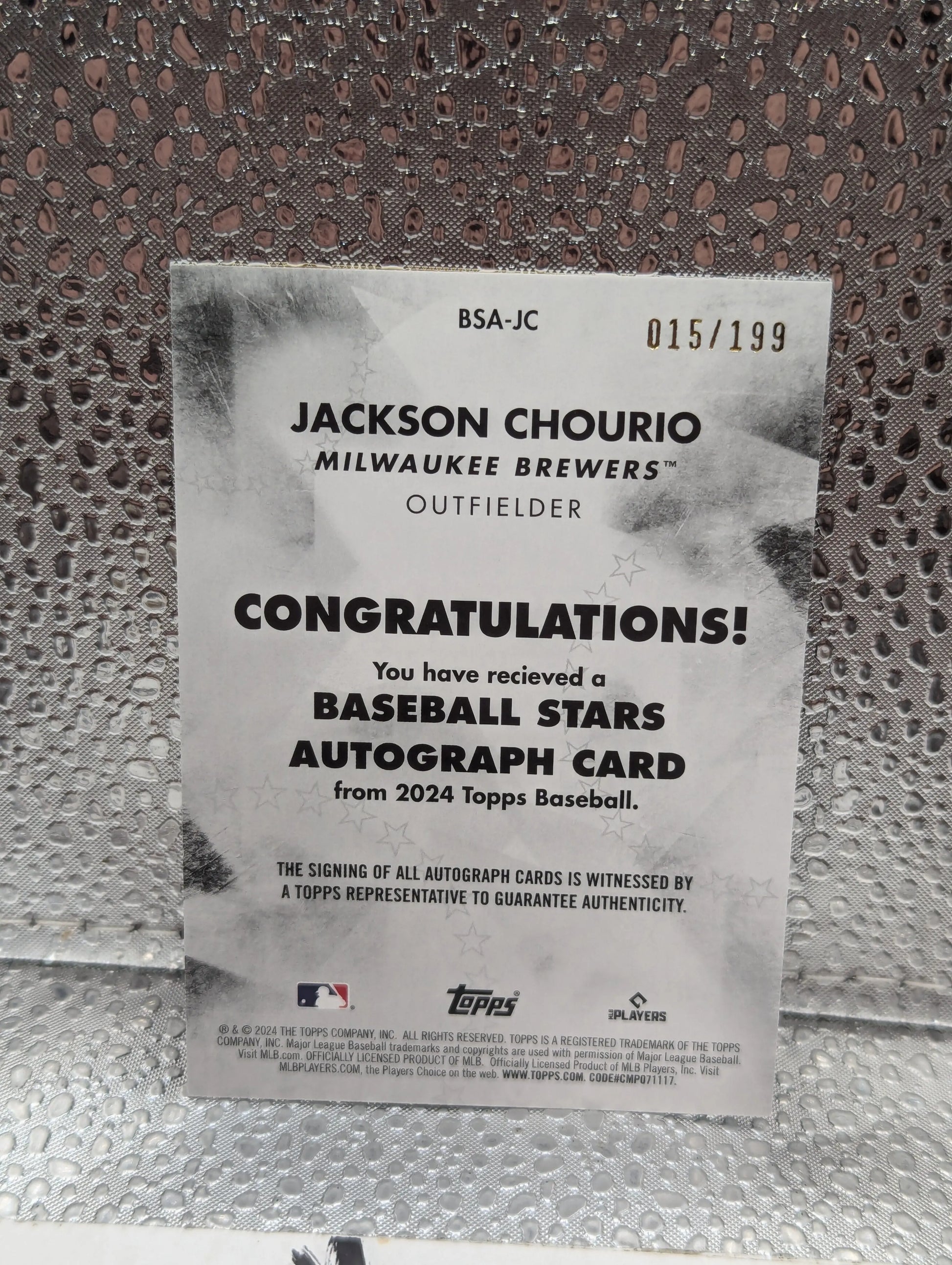 2024 Topps Update JACKSON CHOURIO RC Auto Black /199 Baseball Stars #BSA-JC FRENLY BRICKS - Open 7 Days