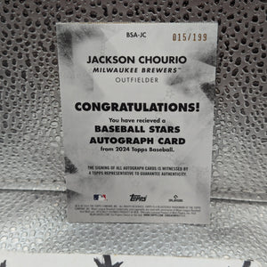 2024 Topps Update JACKSON CHOURIO RC Auto Black /199 Baseball Stars #BSA-JC FRENLY BRICKS - Open 7 Days