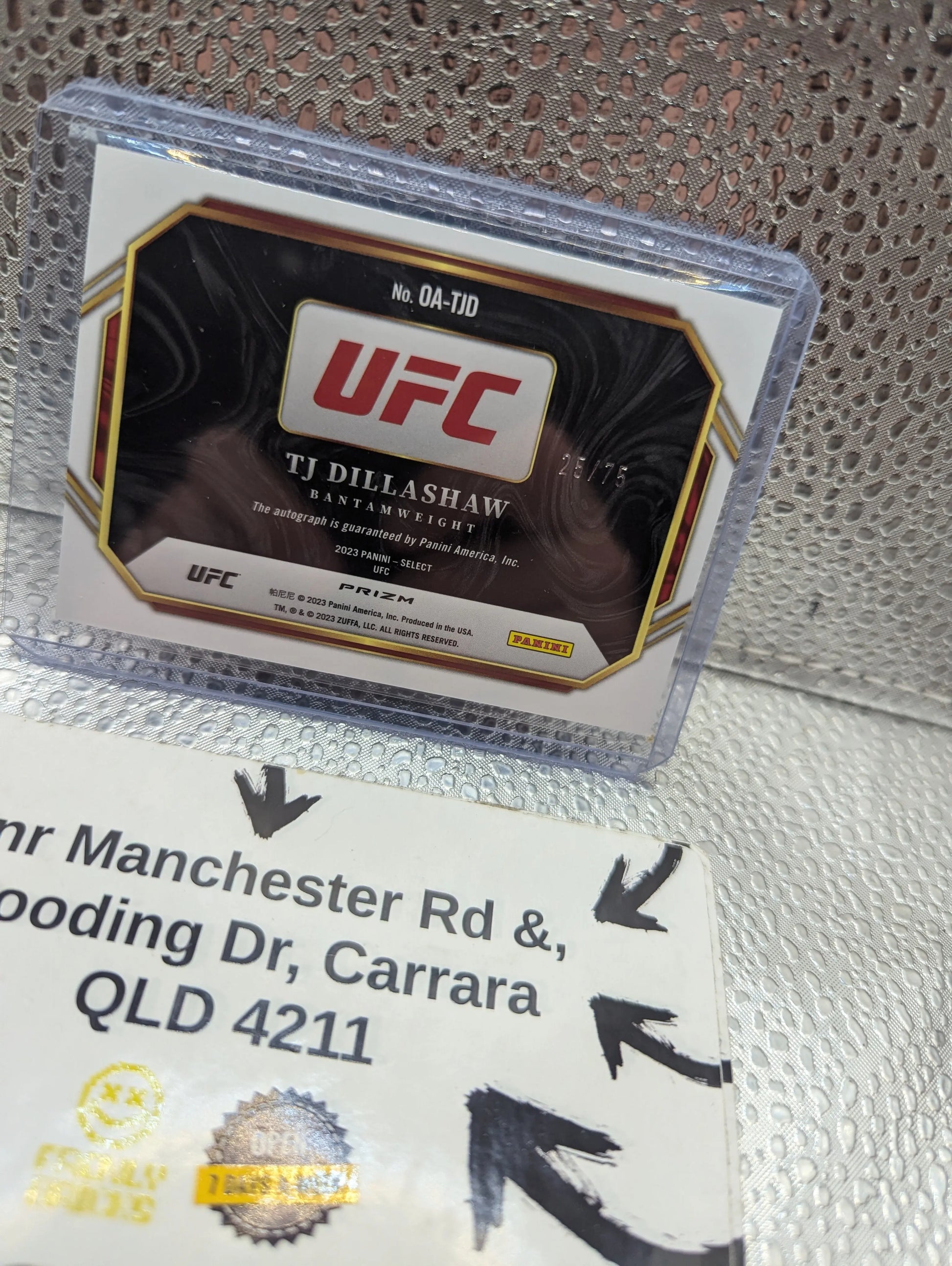 UFC 2023 "TJ DILLASHAW" Auto Blue /75 Prizm Select Octagon Action Panini FRENLY BRICKS - Open 7 Days