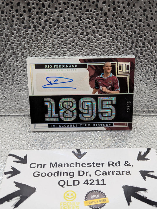 Rio Ferdinand Auto West Ham United 1895 Impeccable /95 Soccer Card FRENLY BRICKS - Open 7 Days