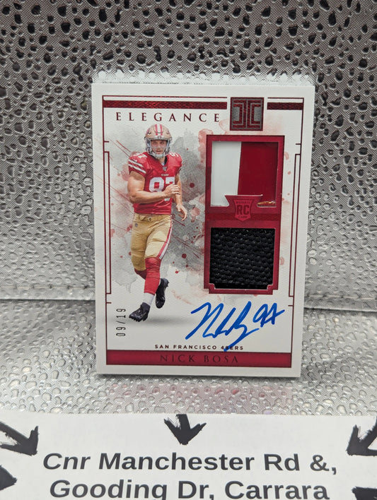 2019 Nick Bosa Rookie Impeccable Elegance Dual Patch Auto /19 FRENLY BRICKS - Open 7 Days