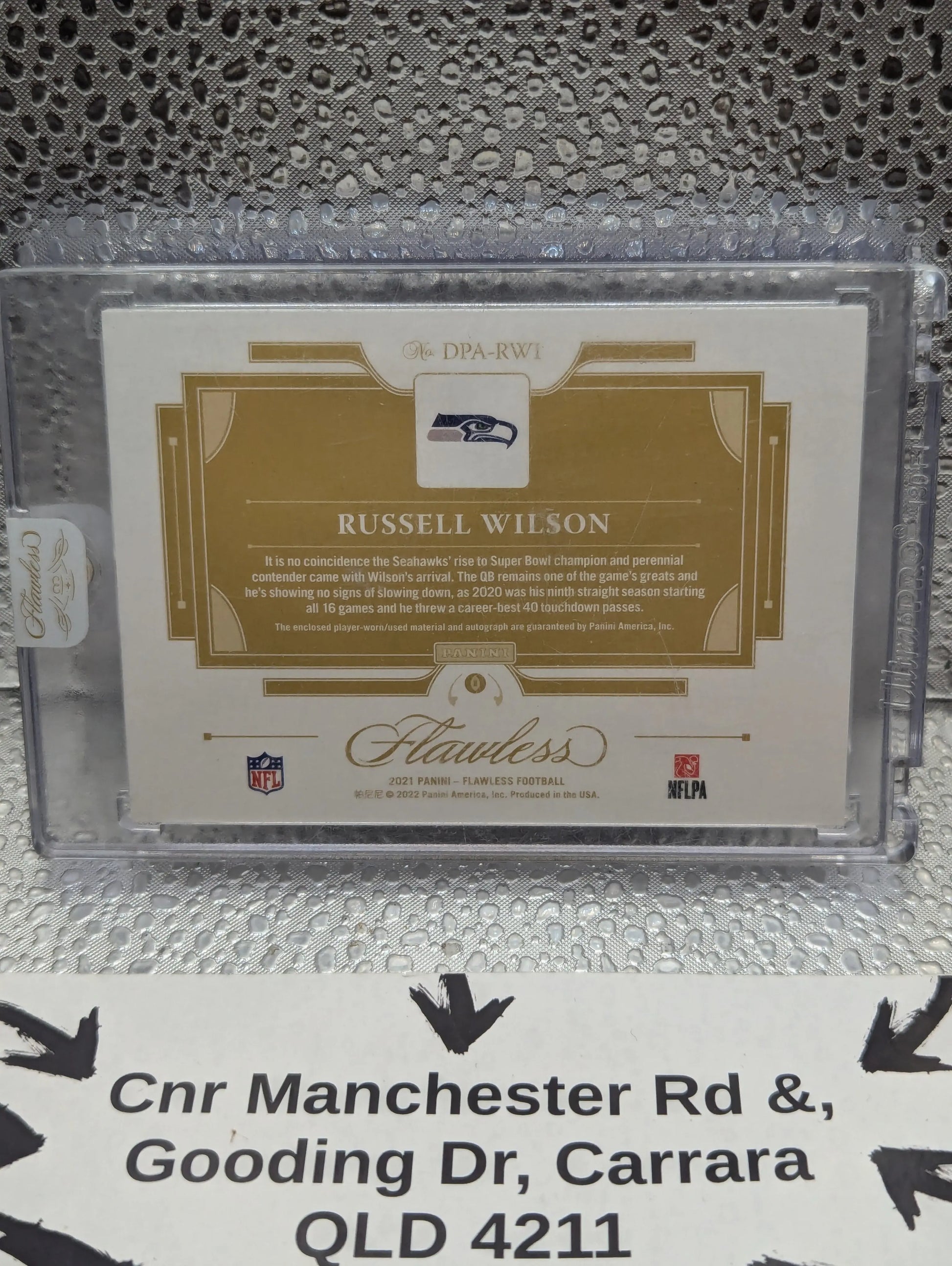 2021 Panini Flawless #DPA-RW1 Russell Wilson Dual Patch On Card AUTO /15 FRENLY BRICKS - Open 7 Days