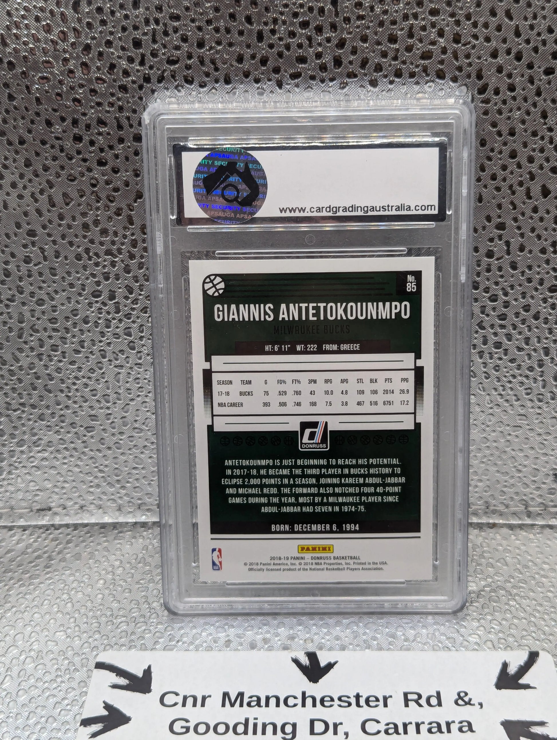 2018-19 Giannis Antetokounmpo Donruss #85 Green Laser /99 CGA 10 FRENLY BRICKS - Open 7 Days
