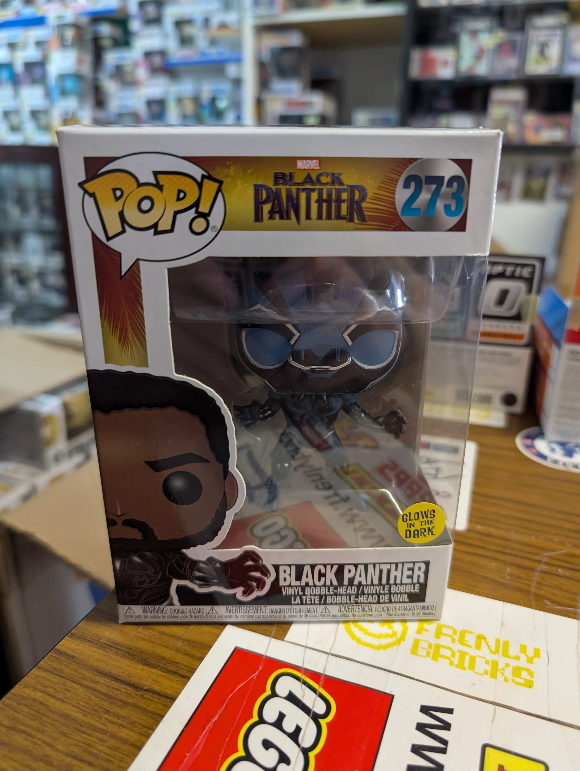 Funko Pop! Marvel Movies: Black Panther - Black Panther (273) Bobble Head GITD FRENLY BRICKS - Open 7 Days
