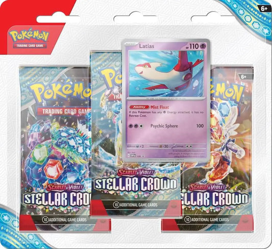 POKÉMON TCG Scarlet & Violet 7 Stellar Crown Three Booster Blister FRENLY BRICKS - Open 7 Days