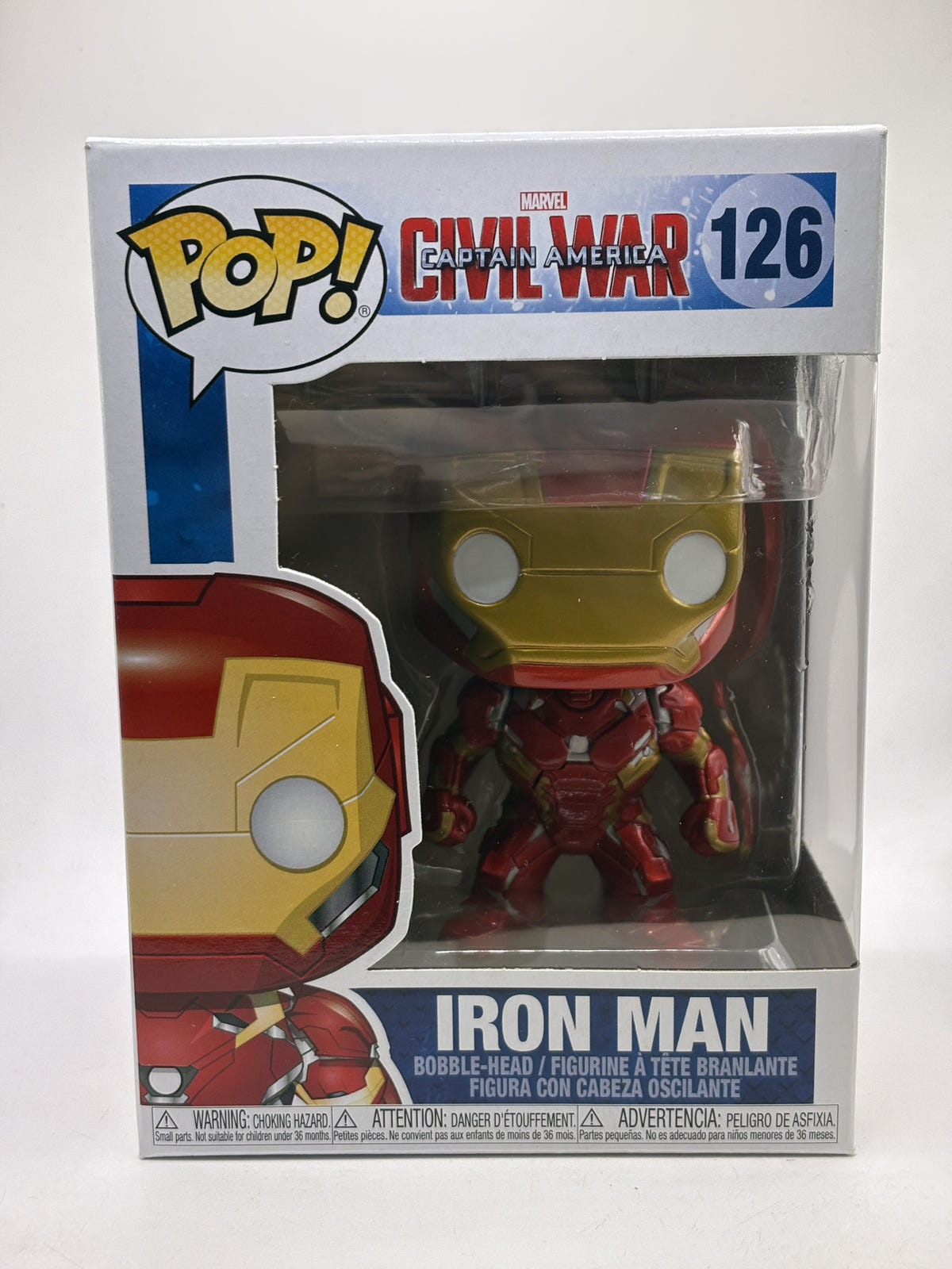 Funko POP! Marvel Captain America Civil War #126 Iron Man Bobble-Head - Box DMG — front image 1