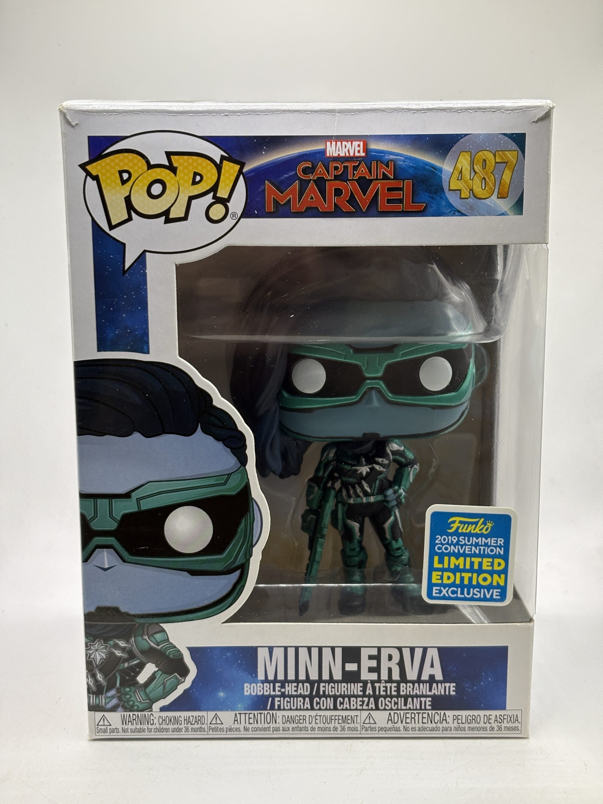 Funko POP! Marvel Captain Marvel #487 Minn-Erva Bobble-Head 2019 Summer Convention Limited Edition - Box DMG — front image 1
