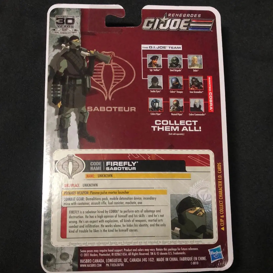 GI Joe 30th Anniversary Renegades Firefly Action Figure Hasbro FRENLY BRICKS - Open 7 Days