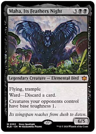 Maha, Its Feathers Night Bloomburrow (M) Collector #: 0100 FRENLY BRICKS - Open 7 Days