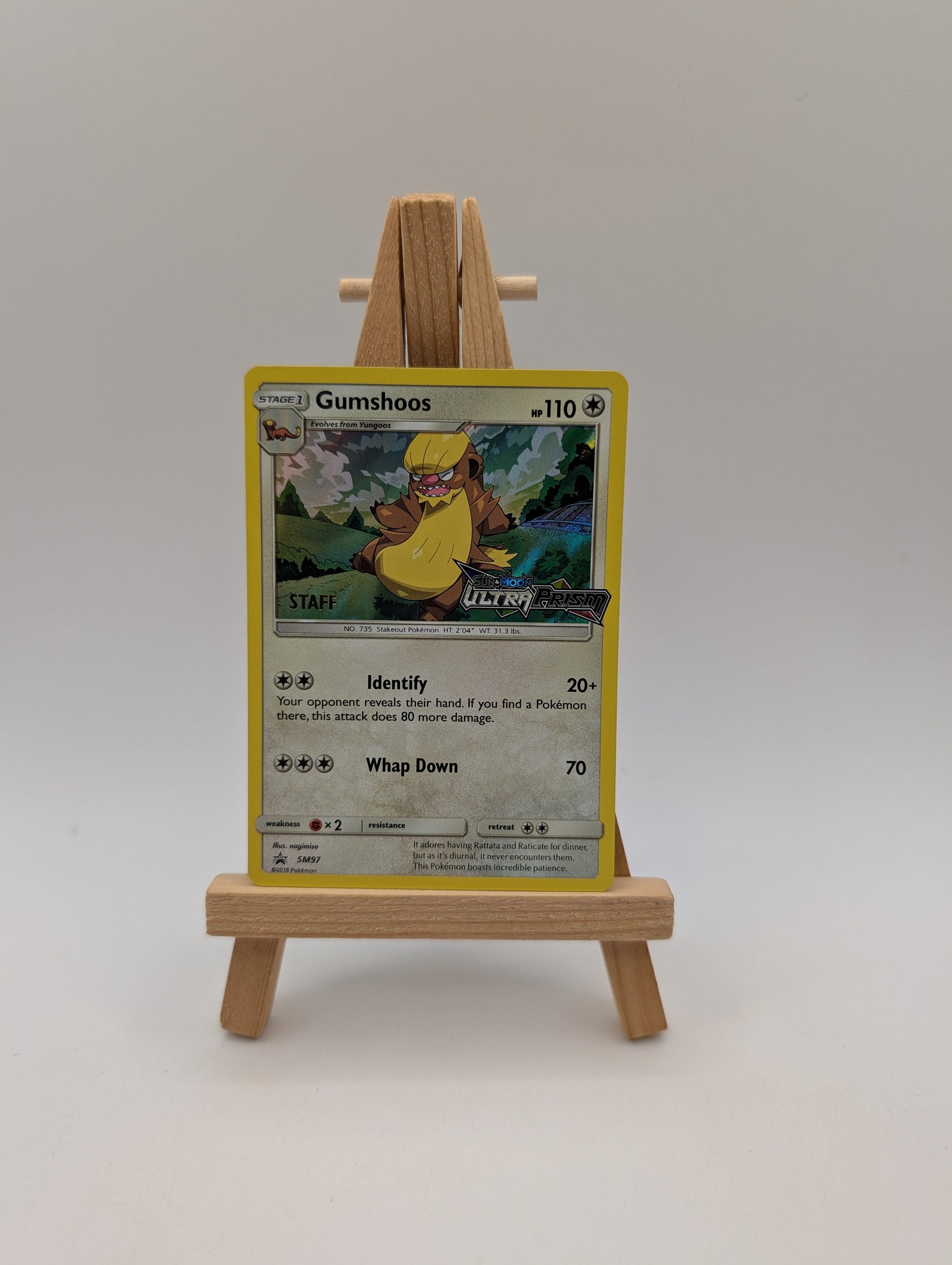 Pokemon Card Gumshoos SM97 STAFF Black Star Promo Ultra Prism STAMPED FRENLY BRICKS - Open 7 Days