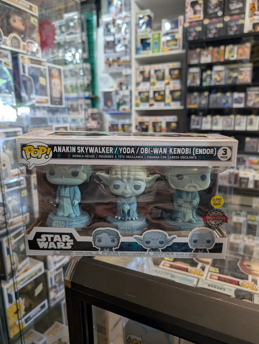 Funko Pop! Vinyl Star Wars Anakin Skywalker /Yoda/Obi-Wan Kenobi(Endor) GITD 3pk FRENLY BRICKS - Open 7 Days