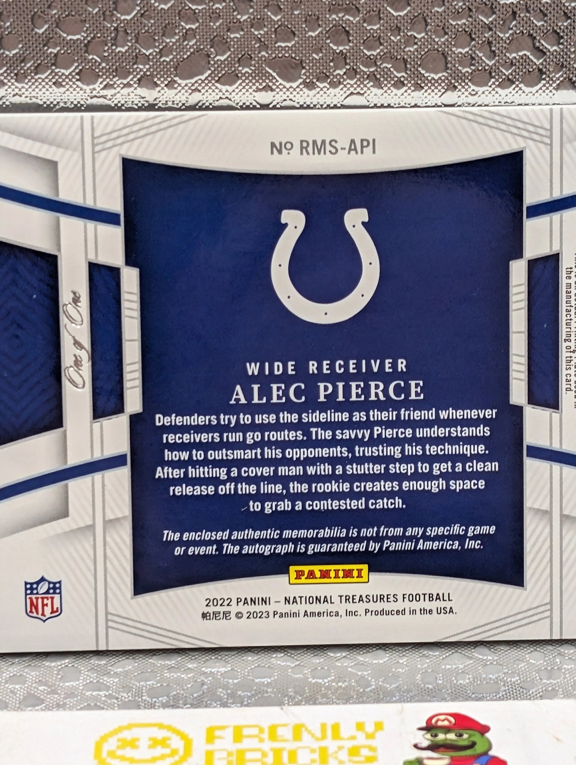 2022 Panini National Treasures NFL ALEC PIERCE 1/1 one of one Patch Auto FRENLY BRICKS - Open 7 Days