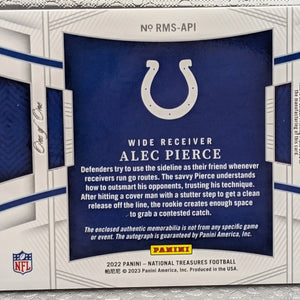 2022 Panini National Treasures NFL ALEC PIERCE 1/1 one of one Patch Auto FRENLY BRICKS - Open 7 Days