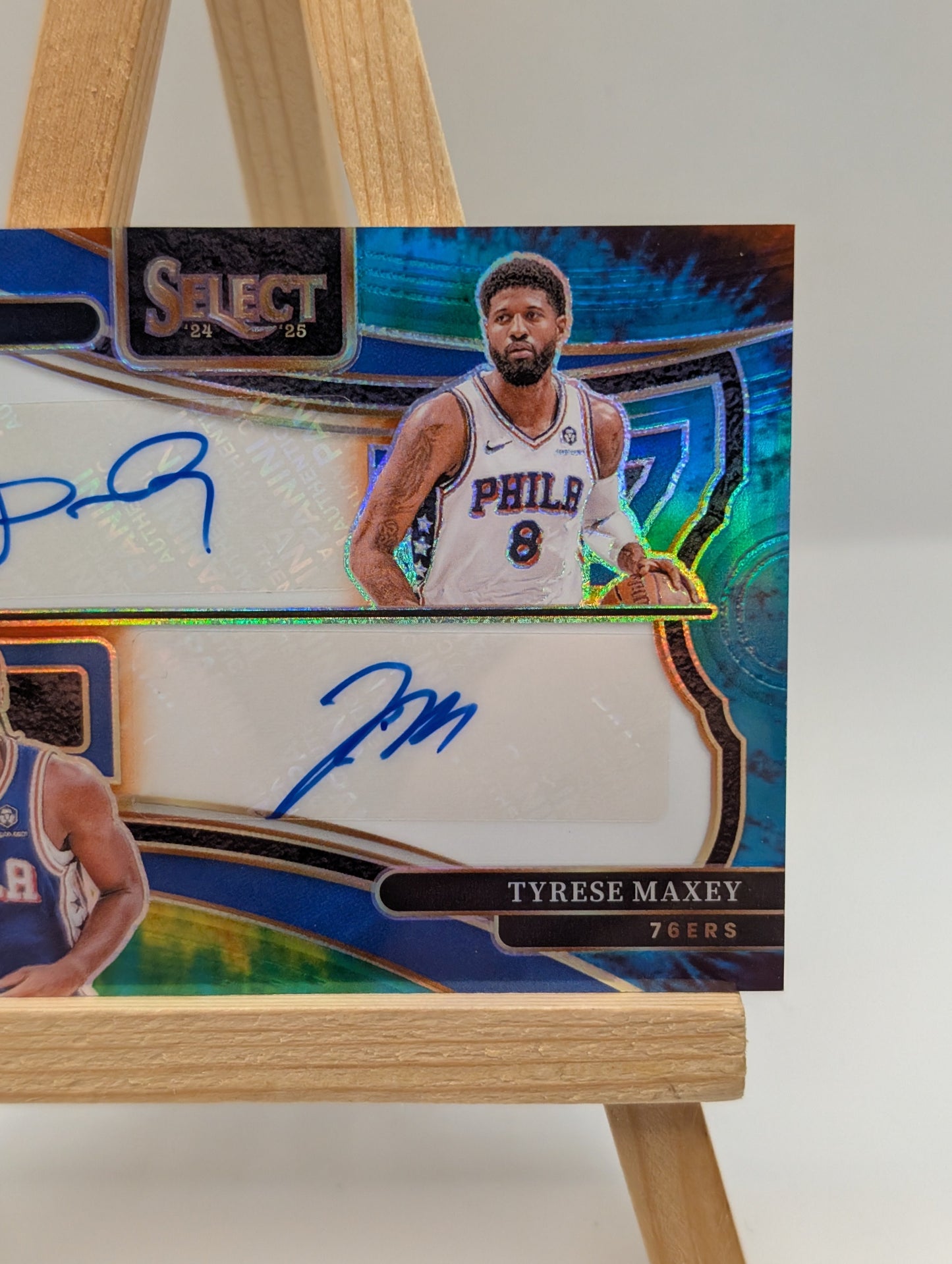 2024-25 Mosaic Select - Paul George, Tyrese Maxey Tie Dye Dual Autographs /25 FRENLY BRICKS - Open 7 Days