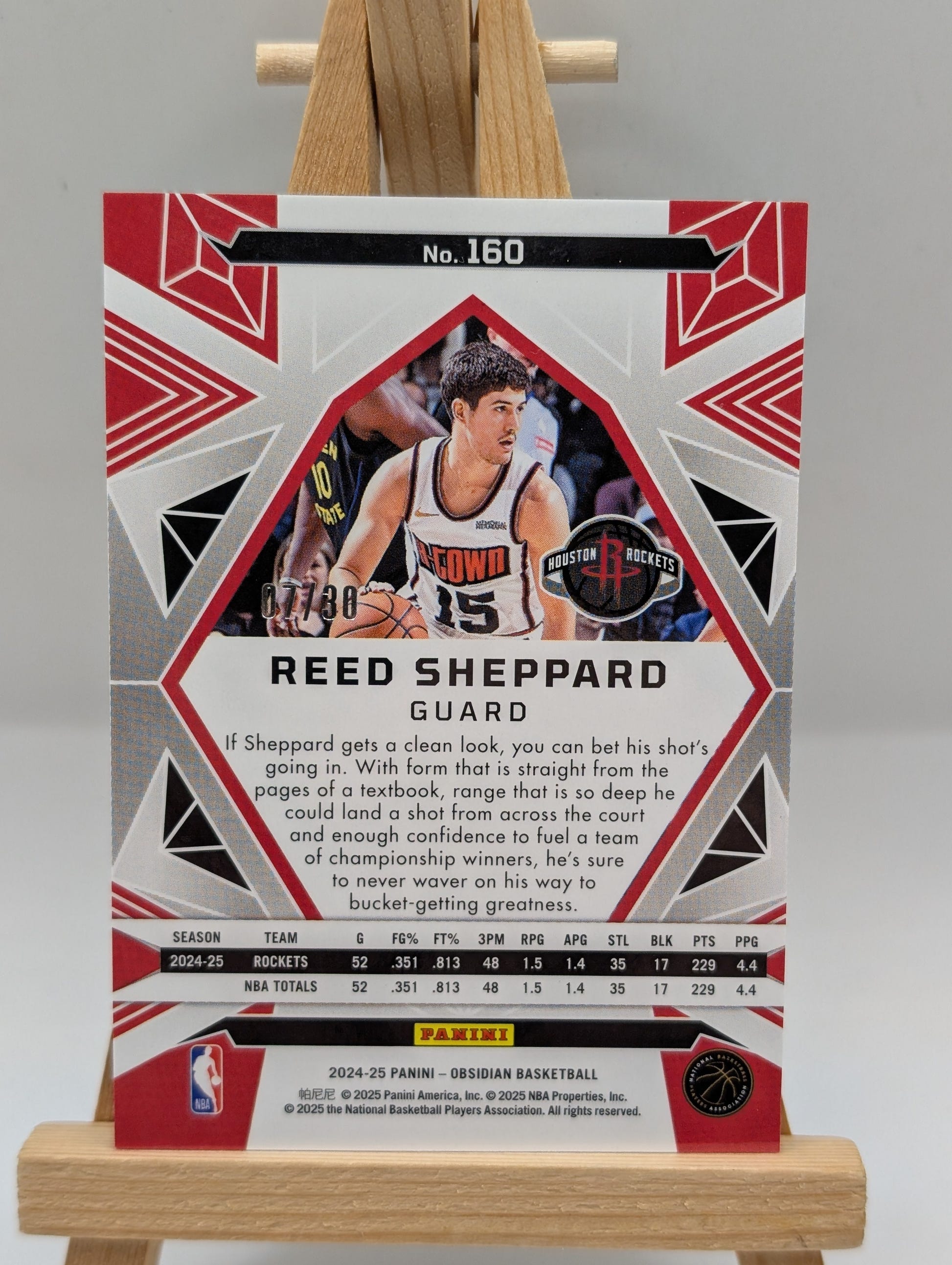 Reed Sheppard 2024-25 Panini Obsidian Electric Etch Blue Flood /30 RC #160 FRENLY BRICKS - Open 7 Days image 3