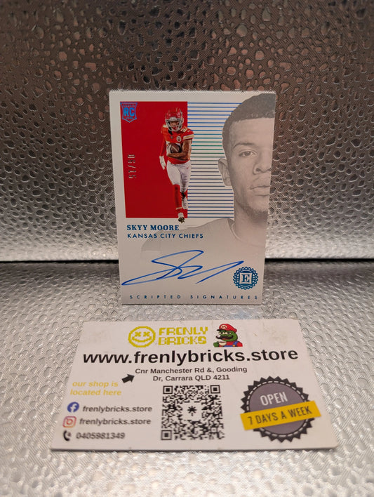 2022 Panini Encased Scripted Signatures Sapphire /15 Skyy Moore Rookie Auto RC FRENLY BRICKS - Open 7 Days