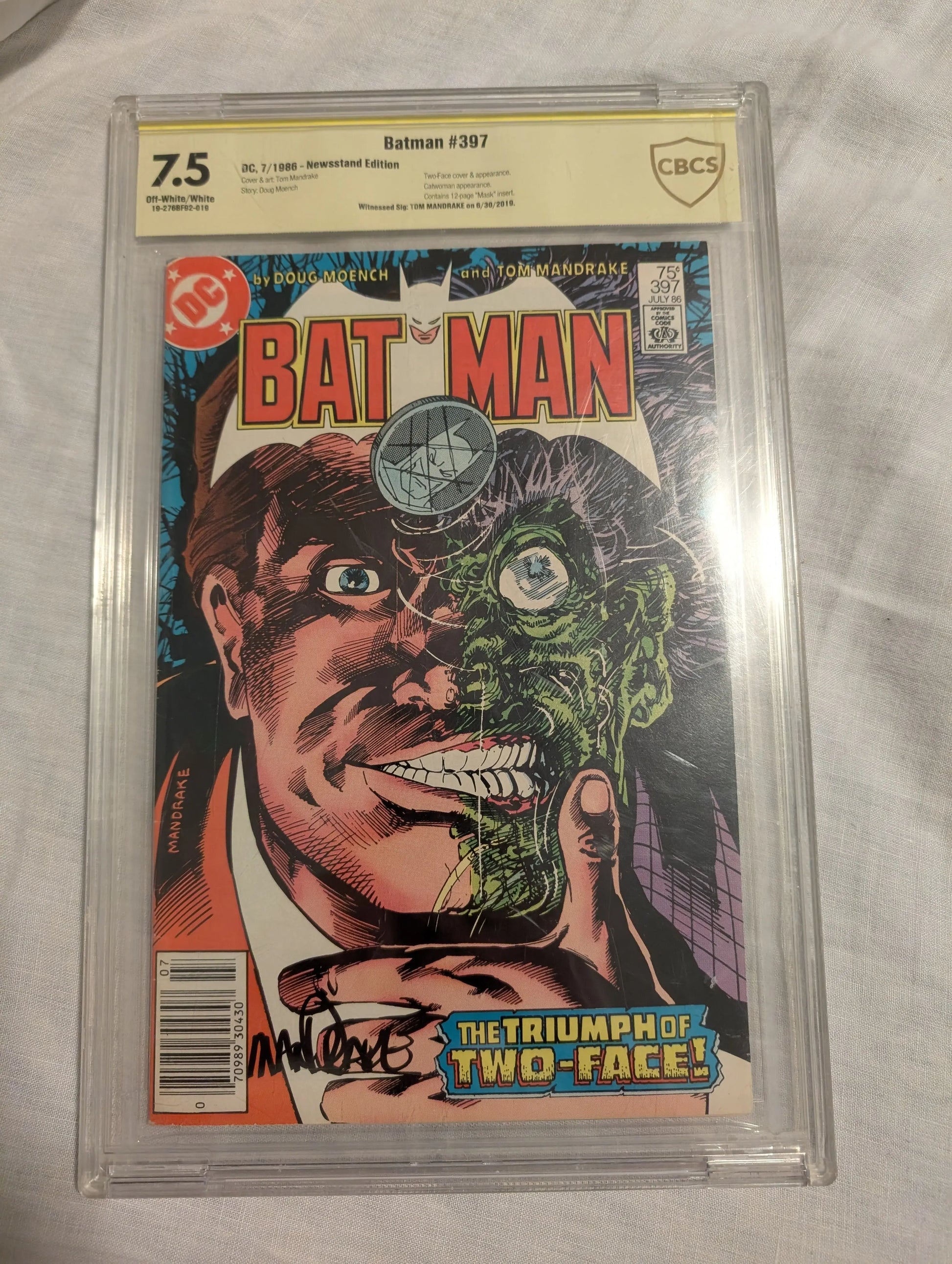 Batman #397 cbcs 7.5 - Two-Face App TOM MANDRAKE SIGNED Catwoman FRENLY BRICKS - Open 7 Days