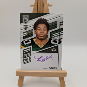 2022 Elite Romeo Doubs Pen Pals On Card Auto Purple Ink #PP-RD Packers Rookie FRENLY BRICKS - Open 7 Days