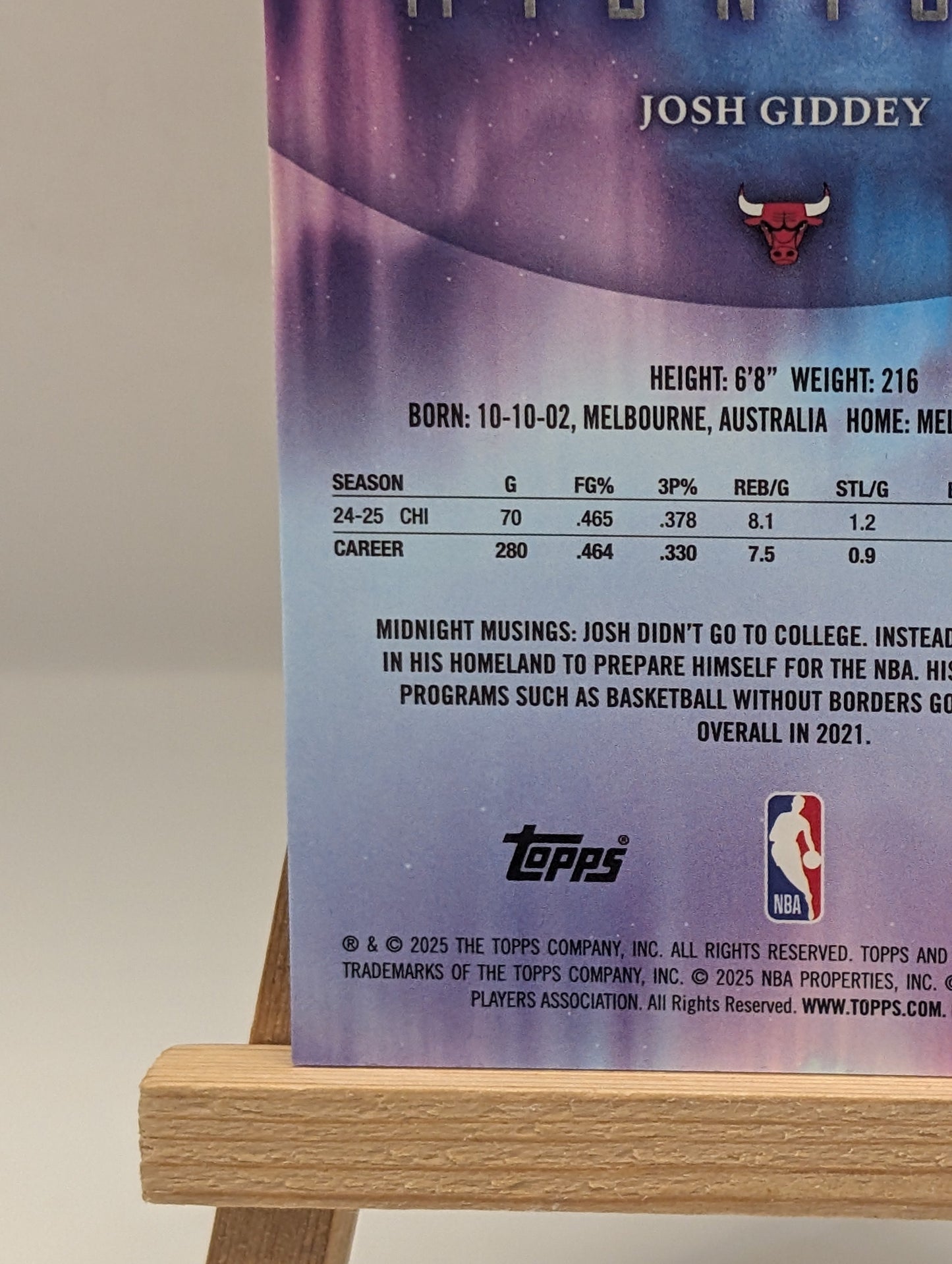 2025 Topps Midnight Josh Giddey # /5 Holo (Bulls) LOW NUMBERED FRENLY BRICKS - Open 7 Days