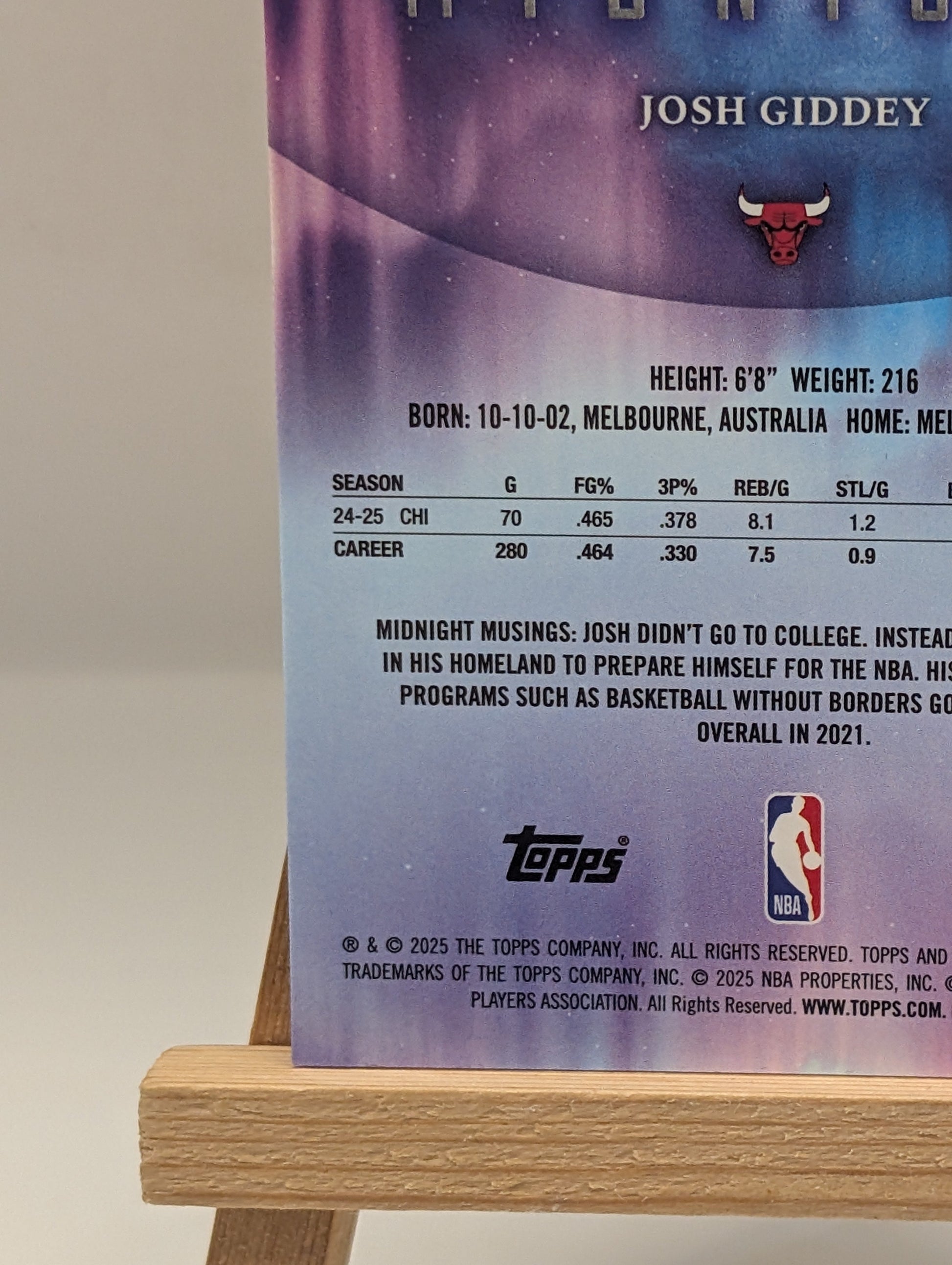 2025 Topps Midnight Josh Giddey # /5 Holo (Bulls) LOW NUMBERED FRENLY BRICKS - Open 7 Days