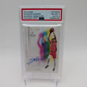 2023-24 Panini Noir Shaedon Sharpe Shadow Signature Auto /49 PSA 8 Auto 9 FRENLY BRICKS - Open 7 Days
