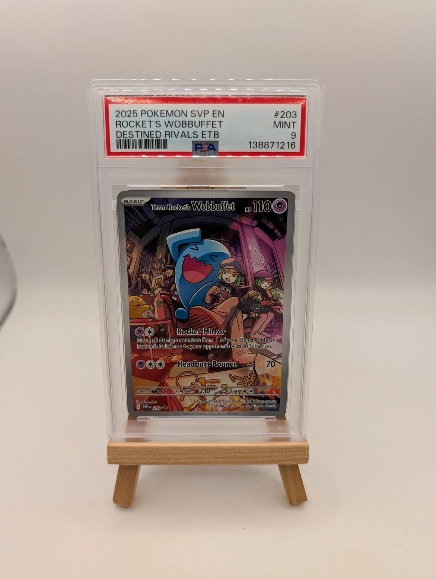 PSA 9 Team Rocket's Wobbuffet 203 Black Star Promo Pokemon Destined Rivals MINT FRENLY BRICKS - Open 7 Days