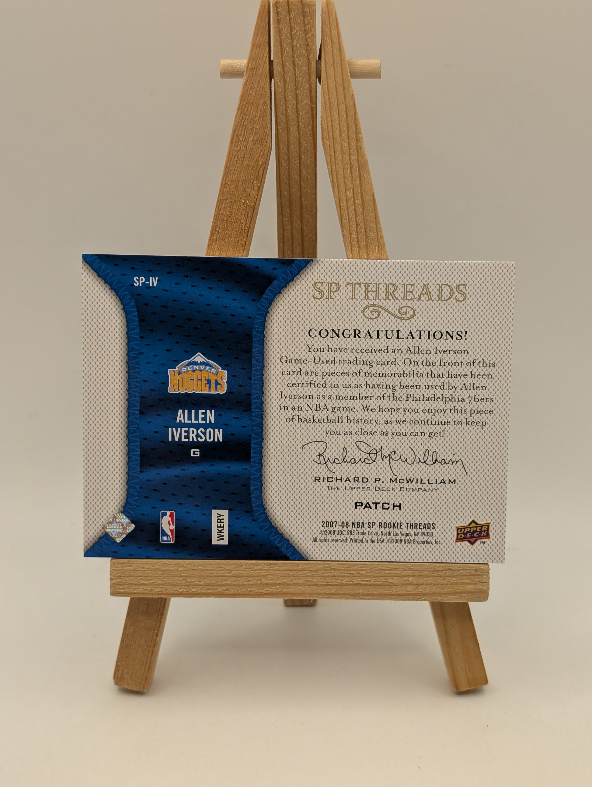 Allen Iverson 2007-08 Sp Rookie Threads Game Used Dual Jersey Nuggets Card