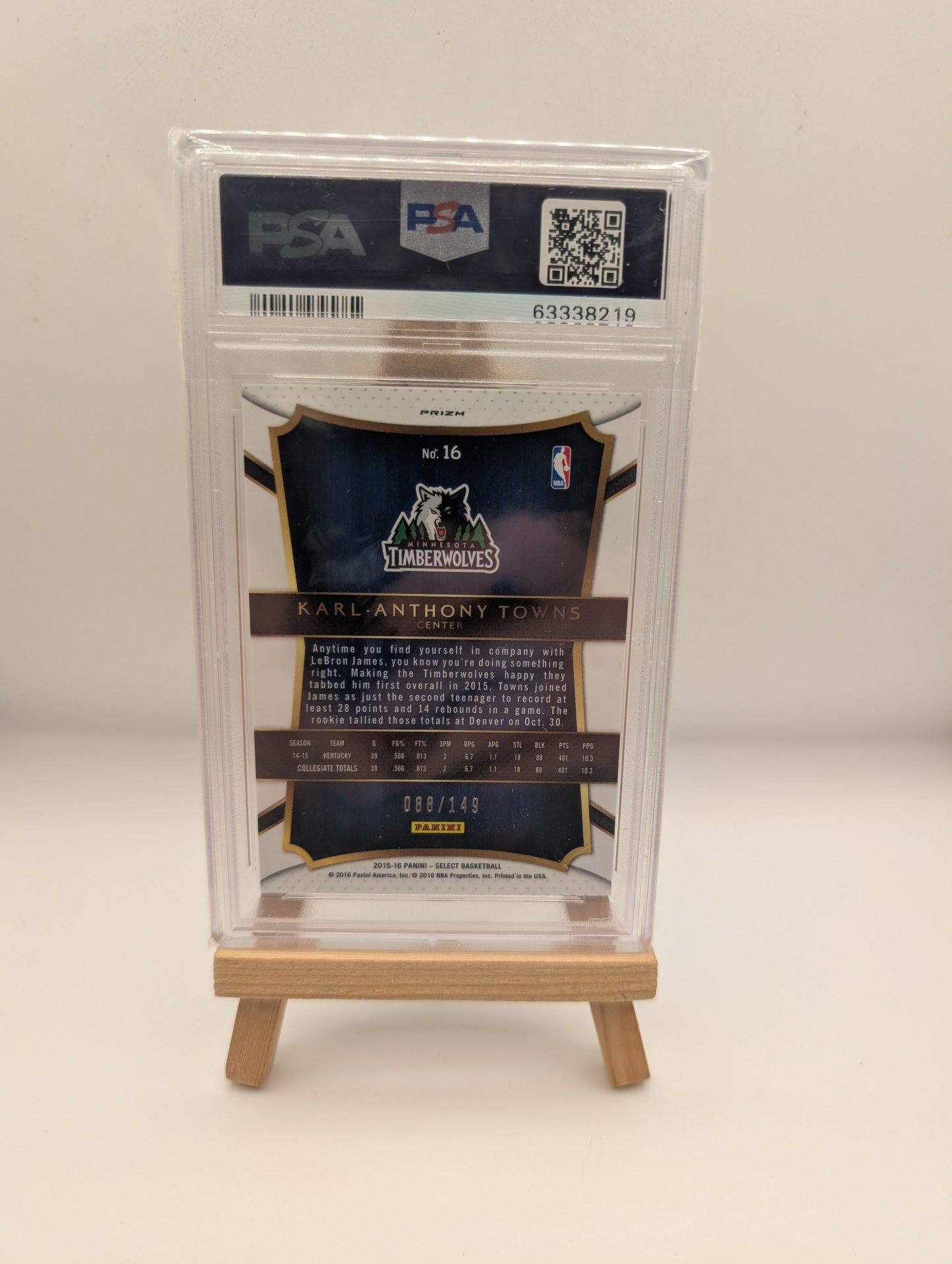 2015-16 Panini Select-Concourse Karl-Anthony Towns #16 Red Prizm /149 PSA 10 RC FRENLY BRICKS - Open 7 Days