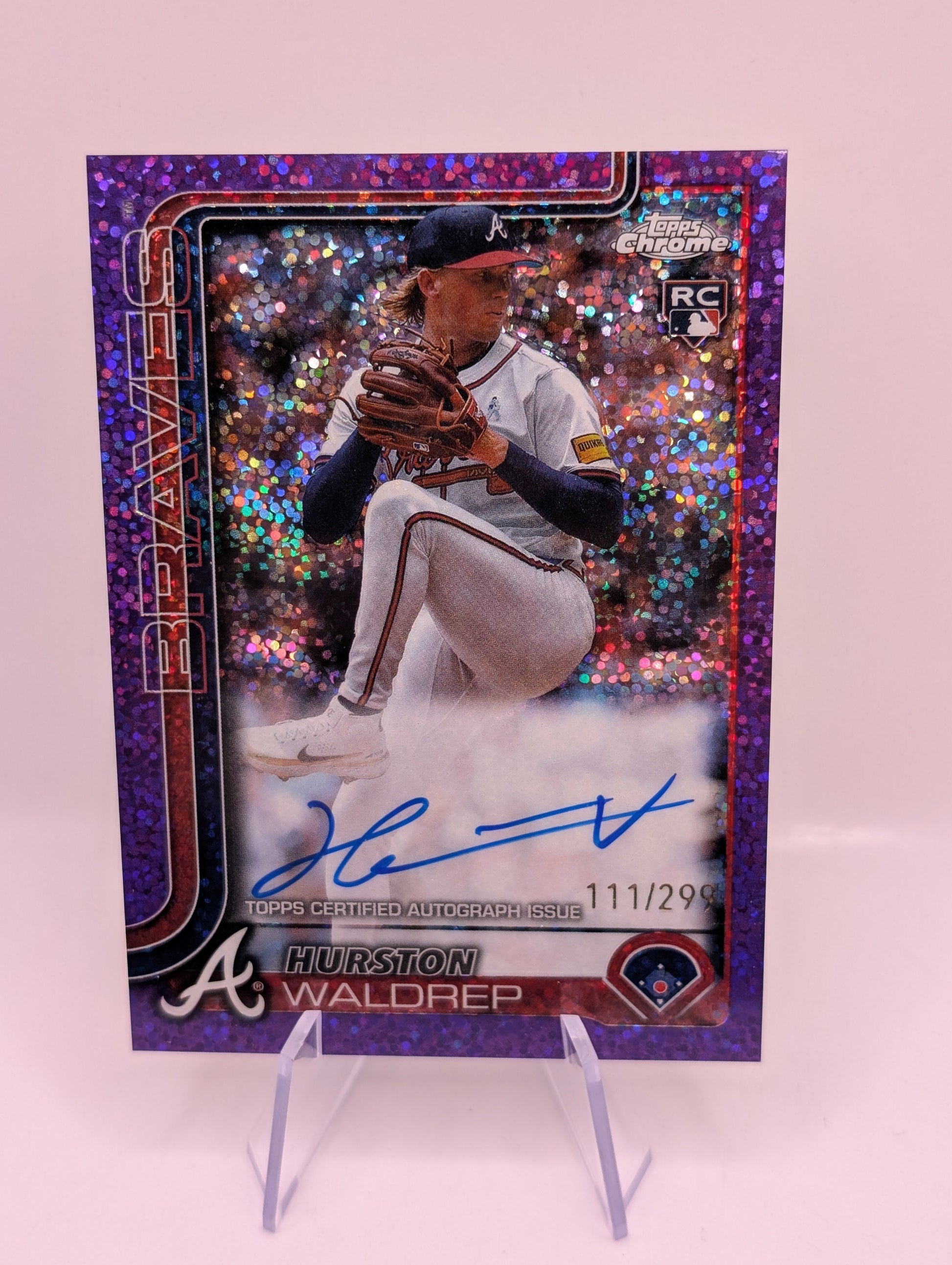 2025 Topps Chrome Baseball Hurston Waldrep Purple Speckle /299 Auto RC Braves FRENLY BRICKS - Open 7 Days
